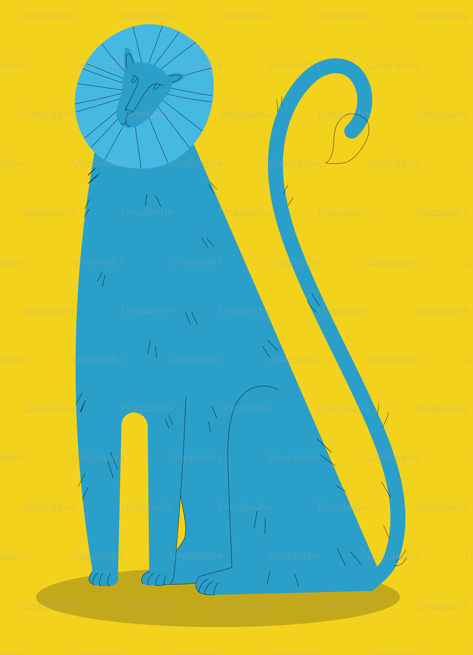 Blue stylized lion with yellow background