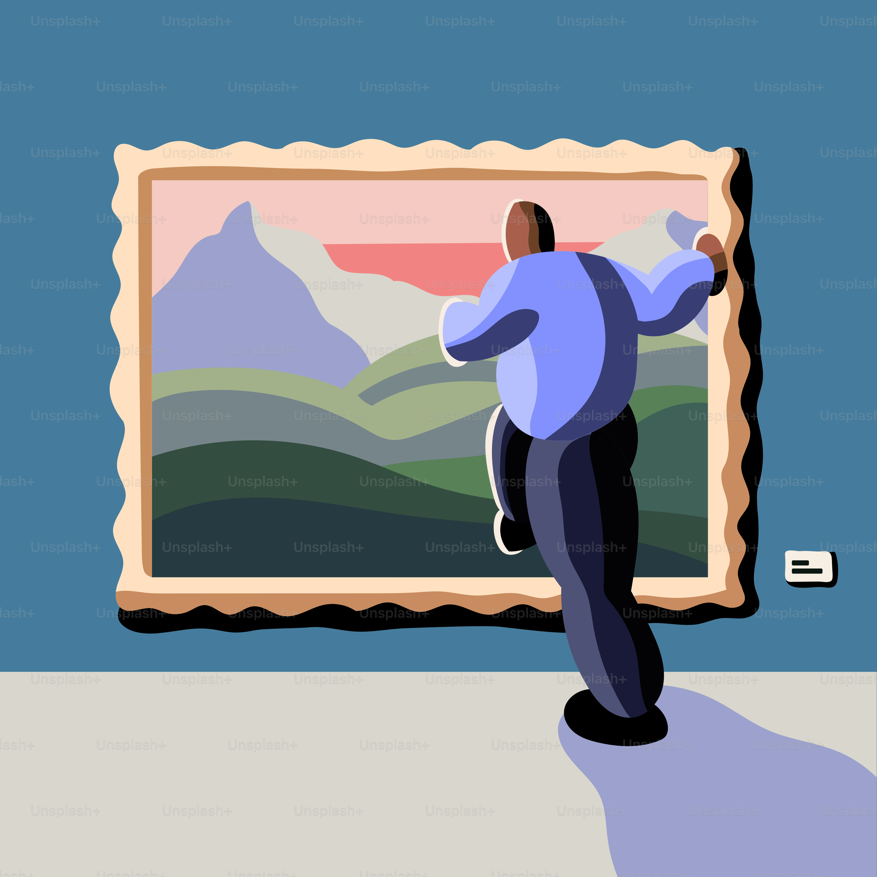 Un hombre de pie frente a un cuadro en una pared