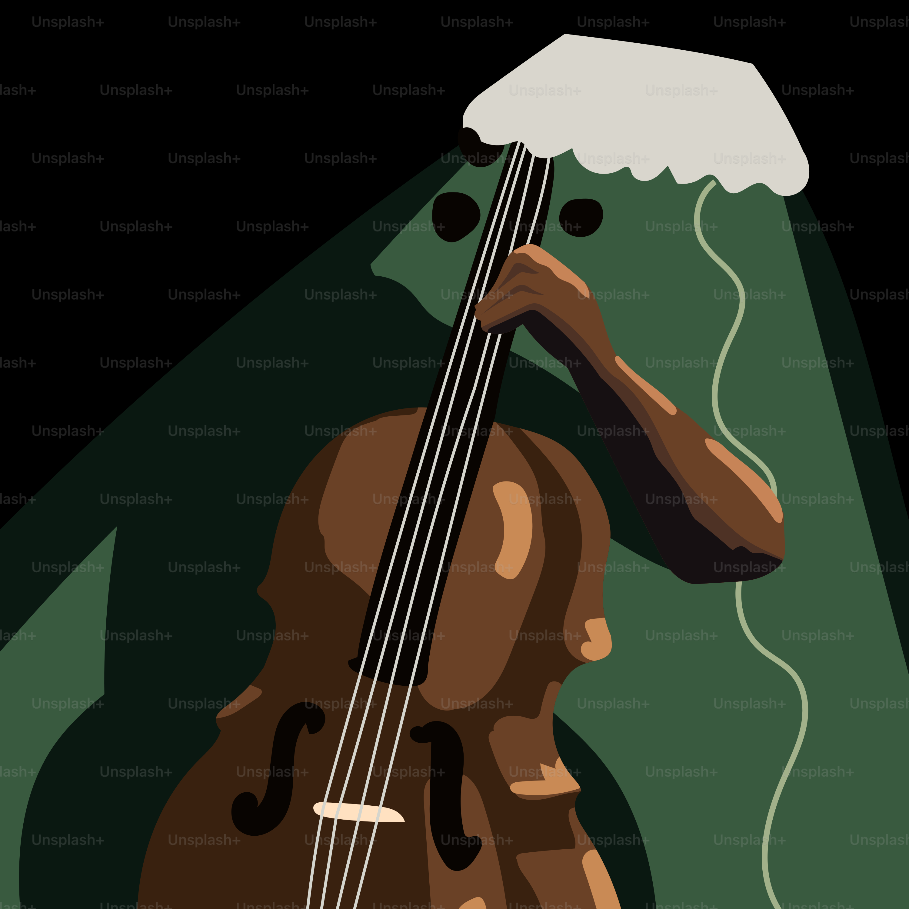 Un violonchelista con cabeza de medusa