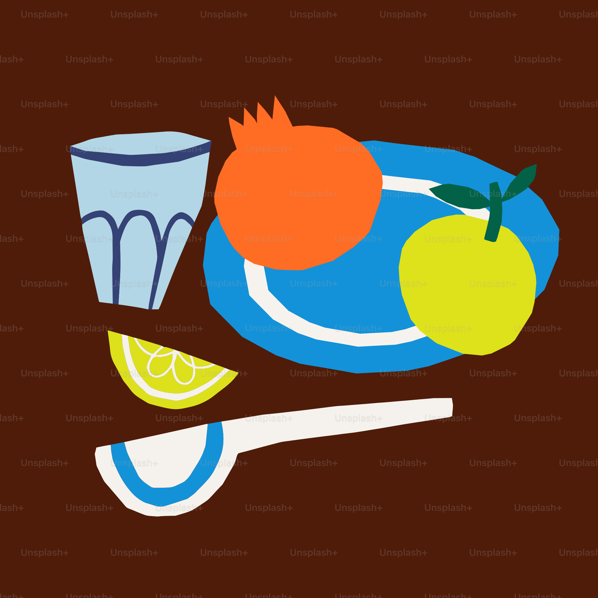 Still life with fruit, glass, and spoon