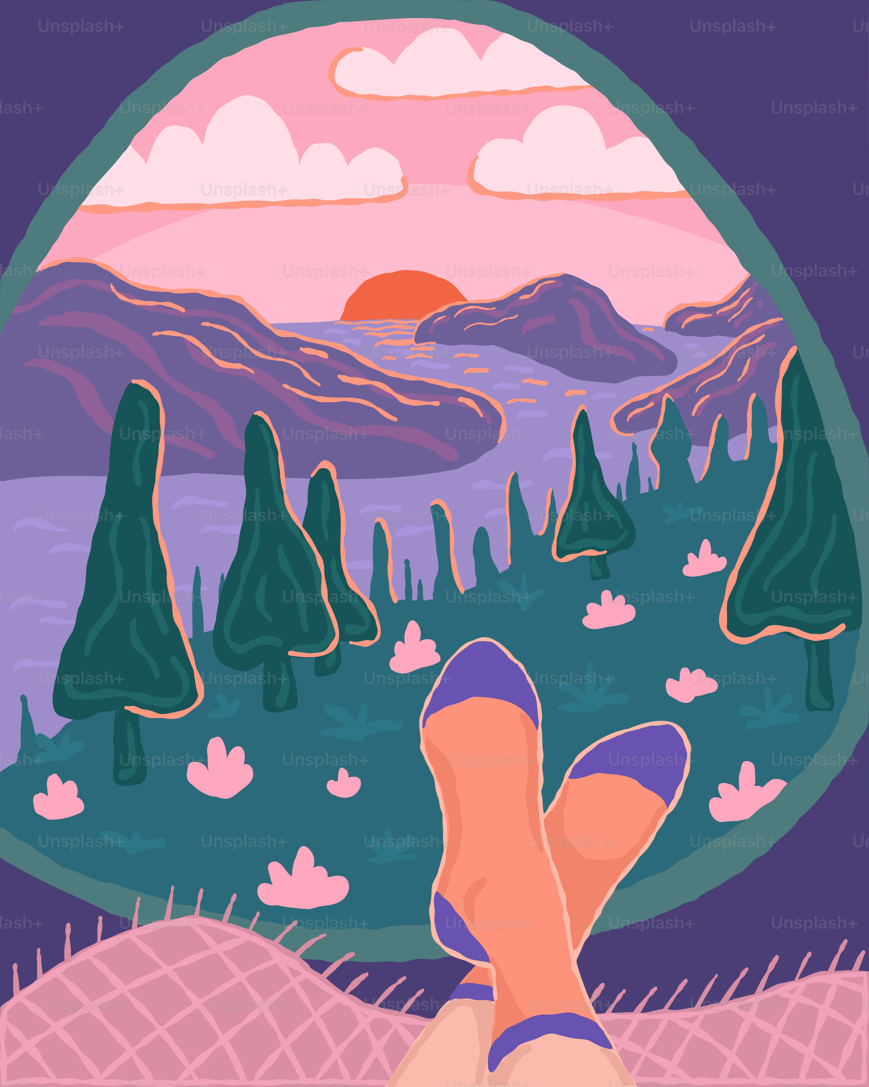 Los pies de una persona descansando, contemplando un paisaje escénico.