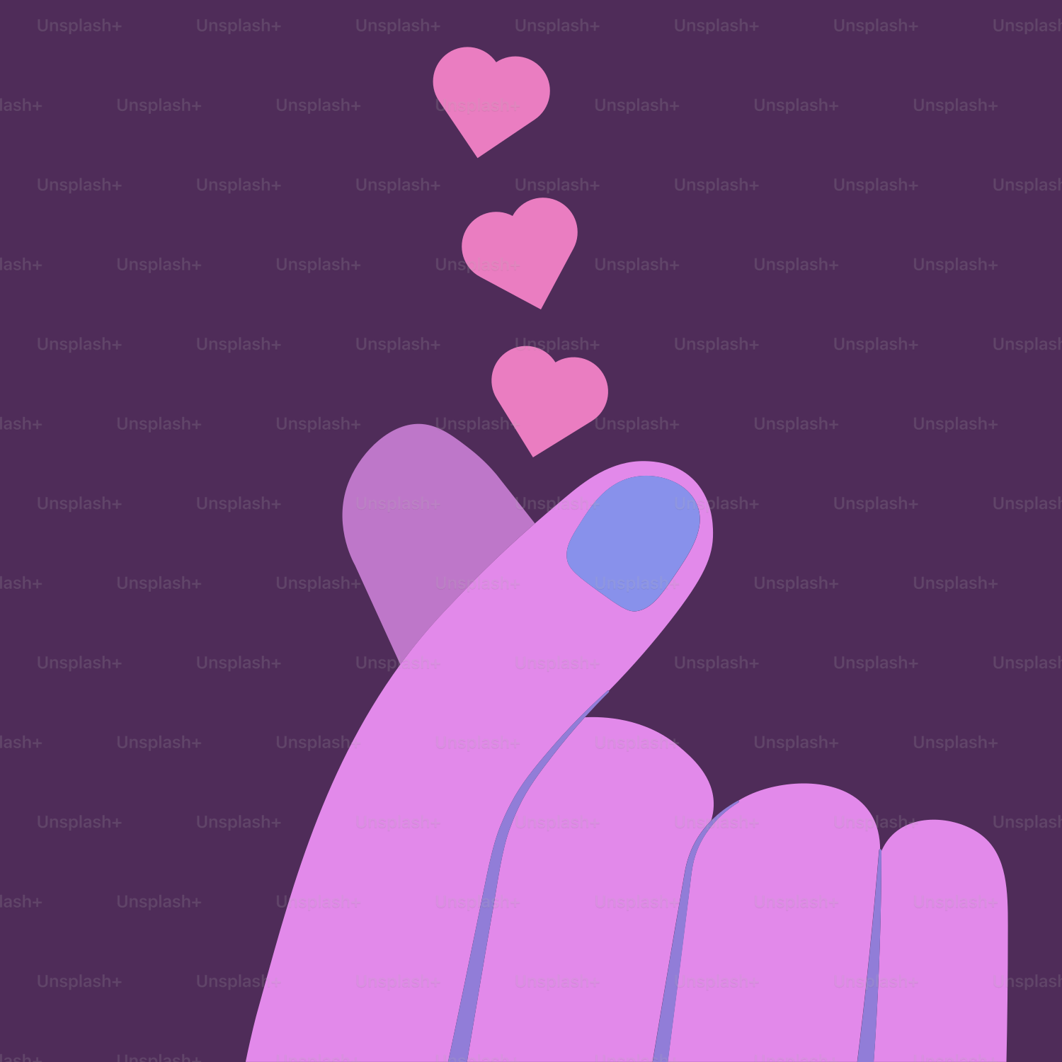 A pink hand with hearts coming out of it