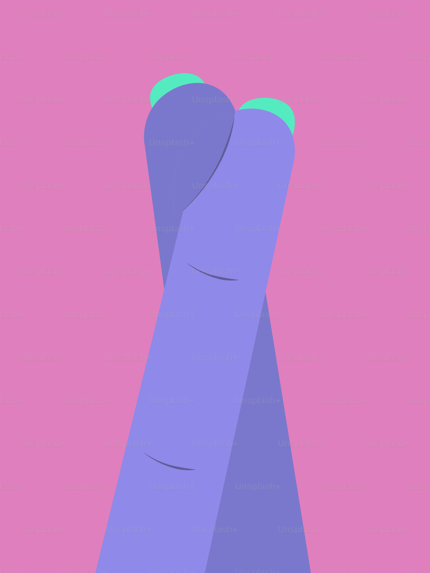 Two purple fingers crossed on pink background
