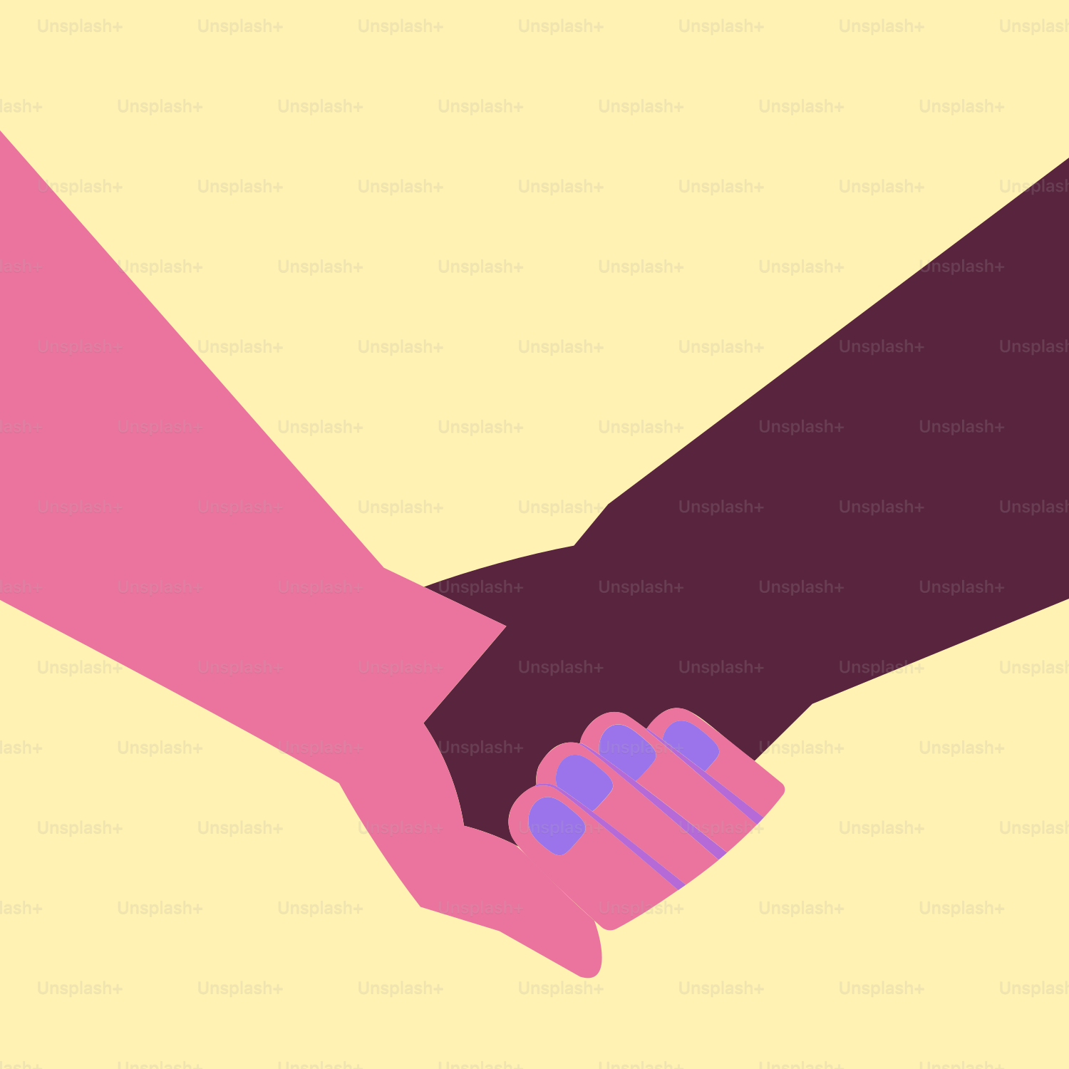Two hands holding each other against a yellow background