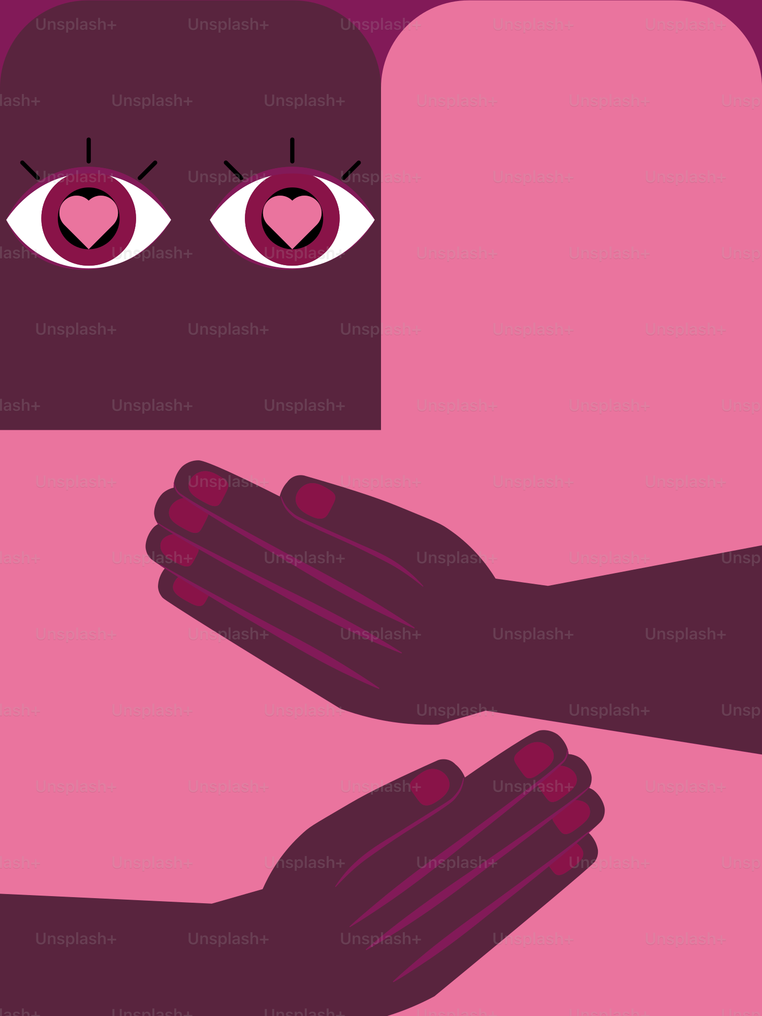 Abstract eyes with hearts and open hands