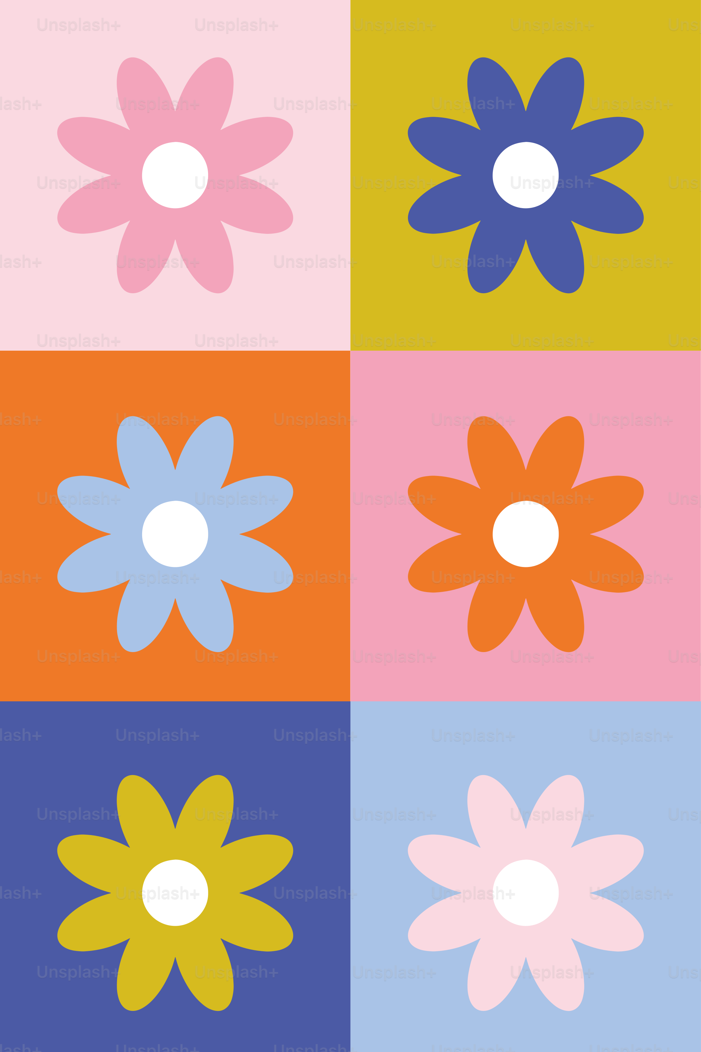 Six colorful flowers arranged in a grid