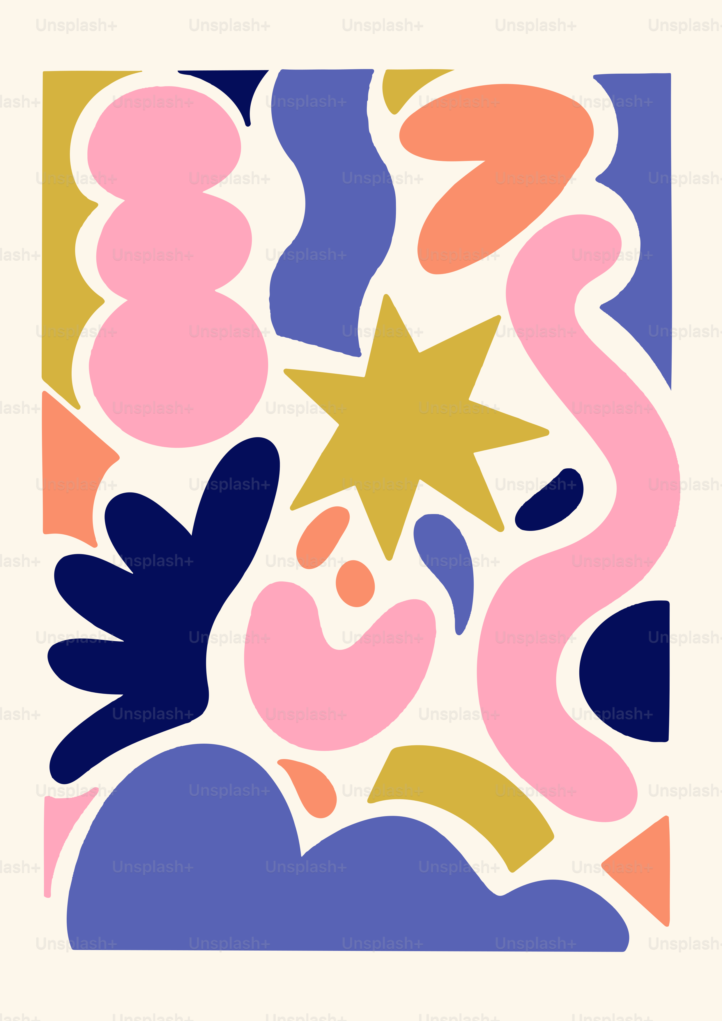 Abstract colorful shapes on a cream background