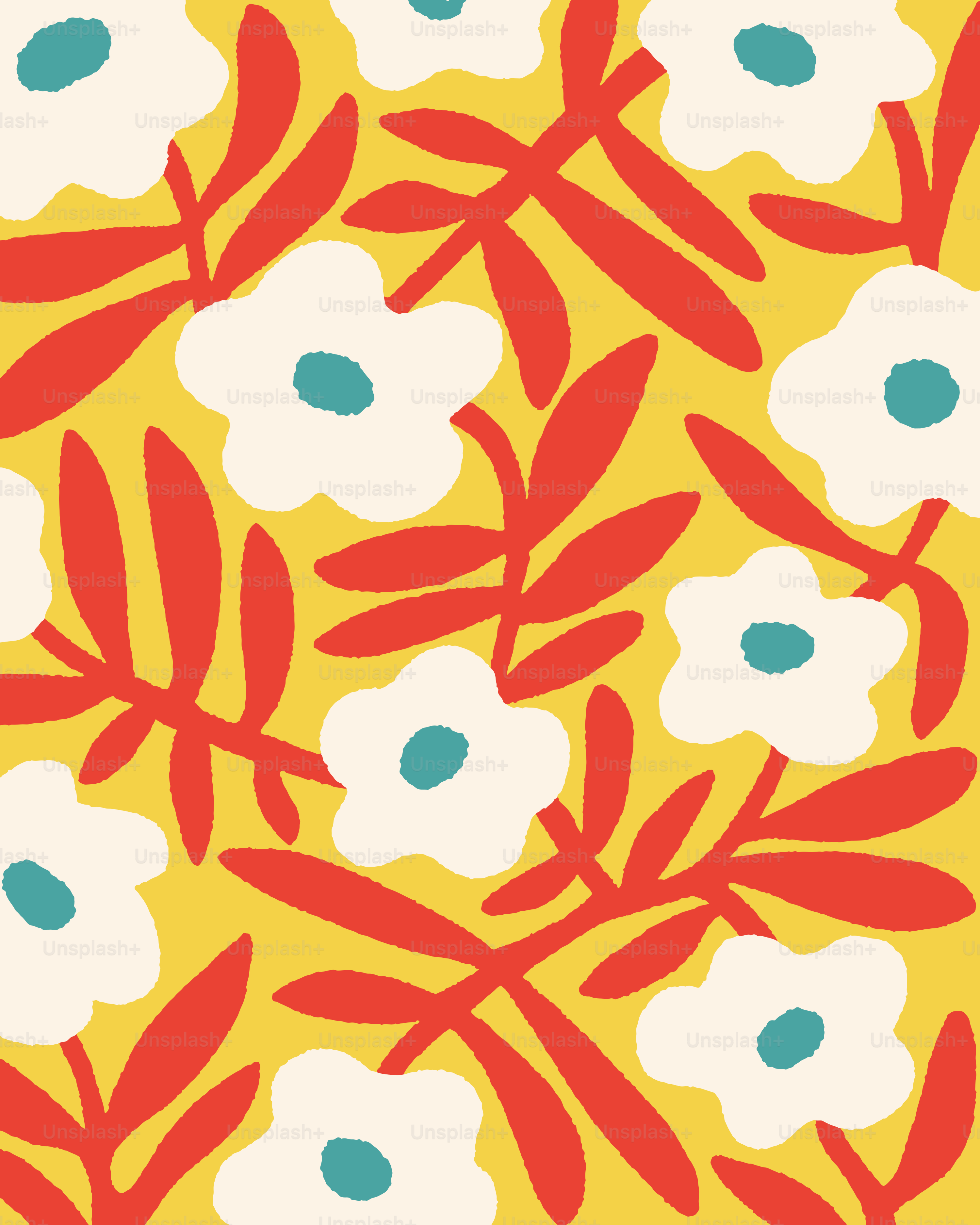 Ein gelber Hintergrund mit weißen und blauen Blüten