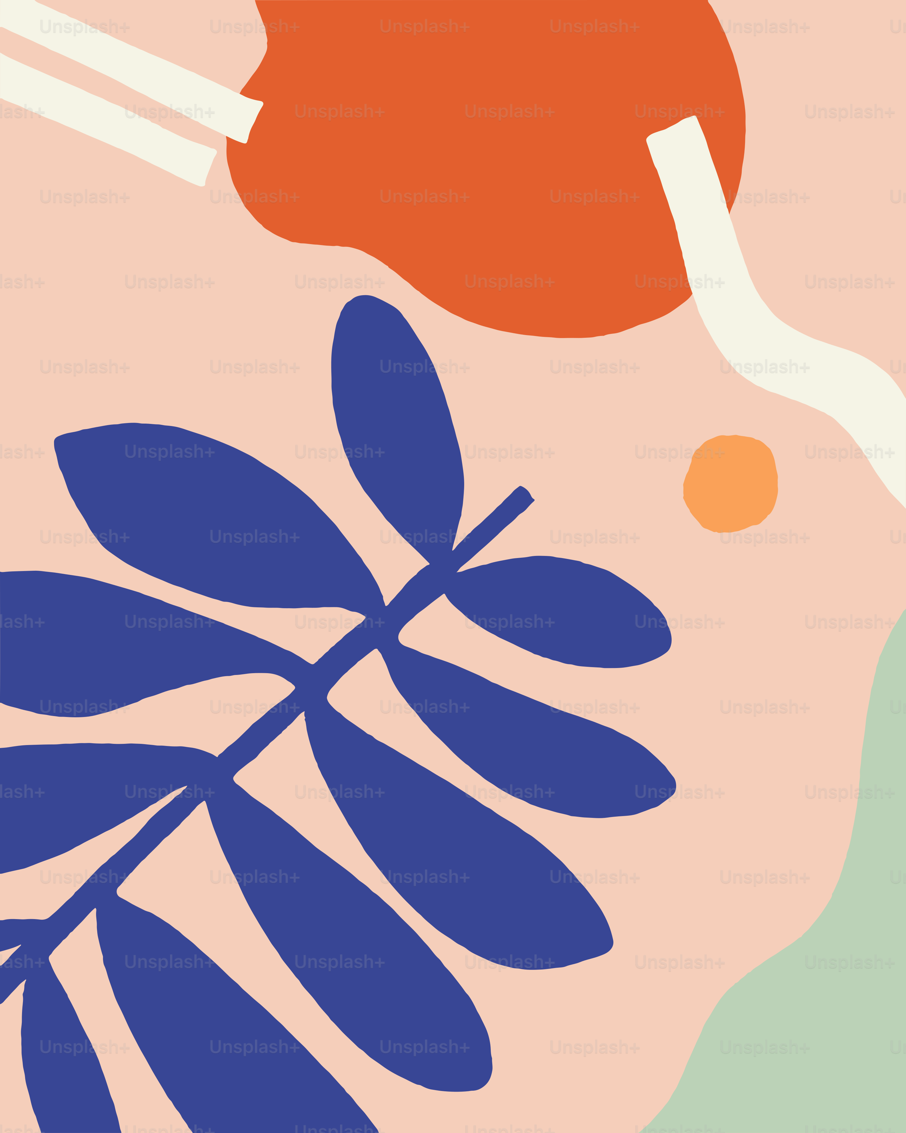 Ein Gemälde einer Pflanze und eine Flasche Flüssigkeit