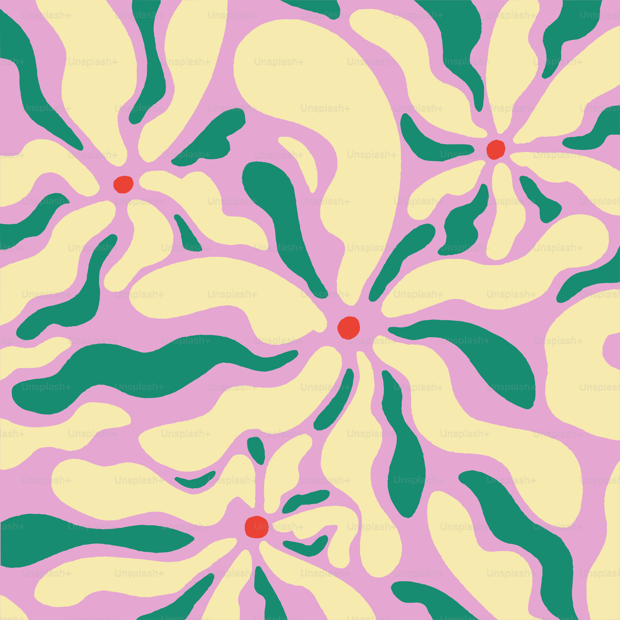 Abstraktes Blumenmuster mit gelben und grünen Formen.