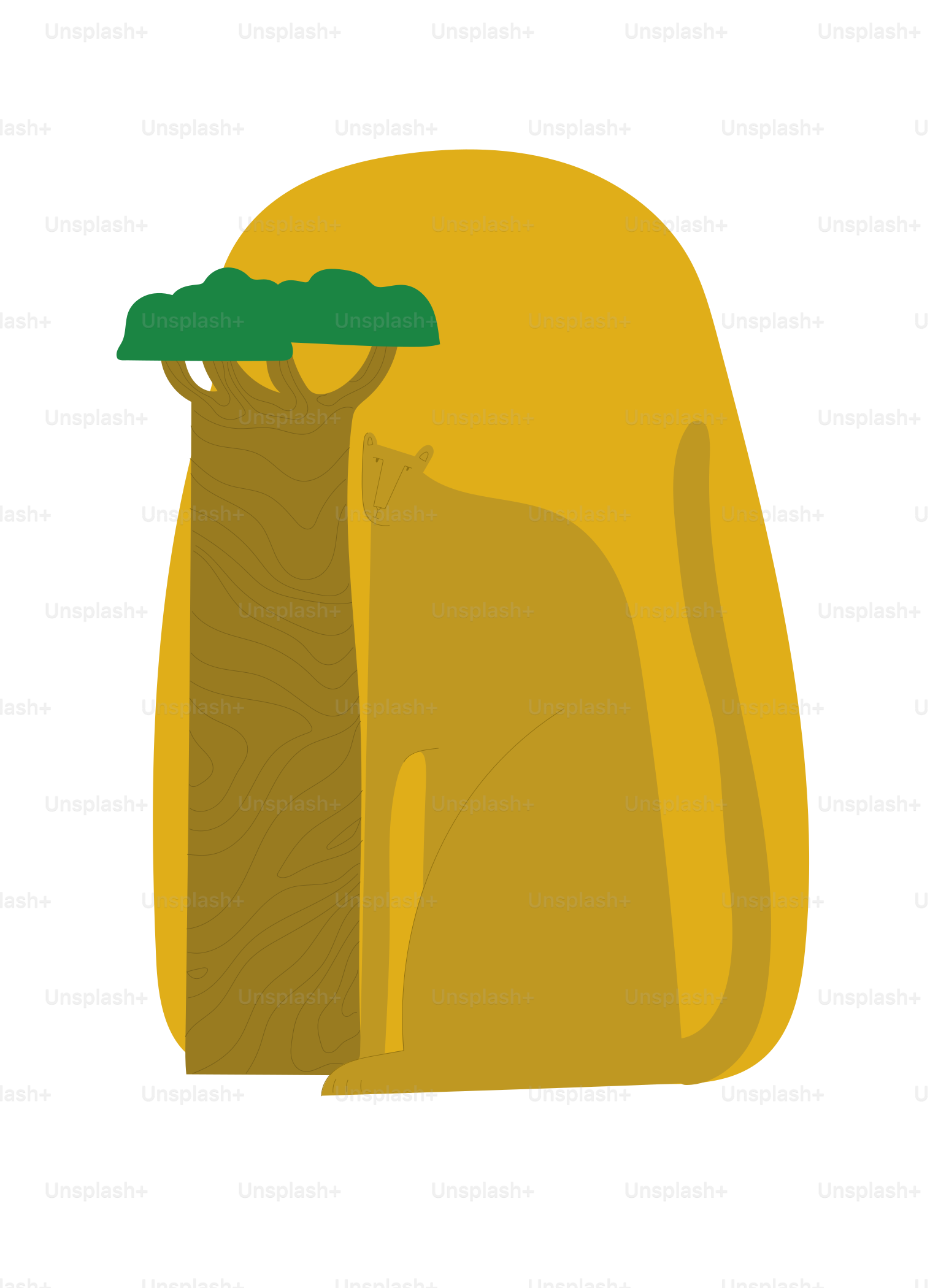 Baobab stylisé aux feuilles vertes sur fond jaune