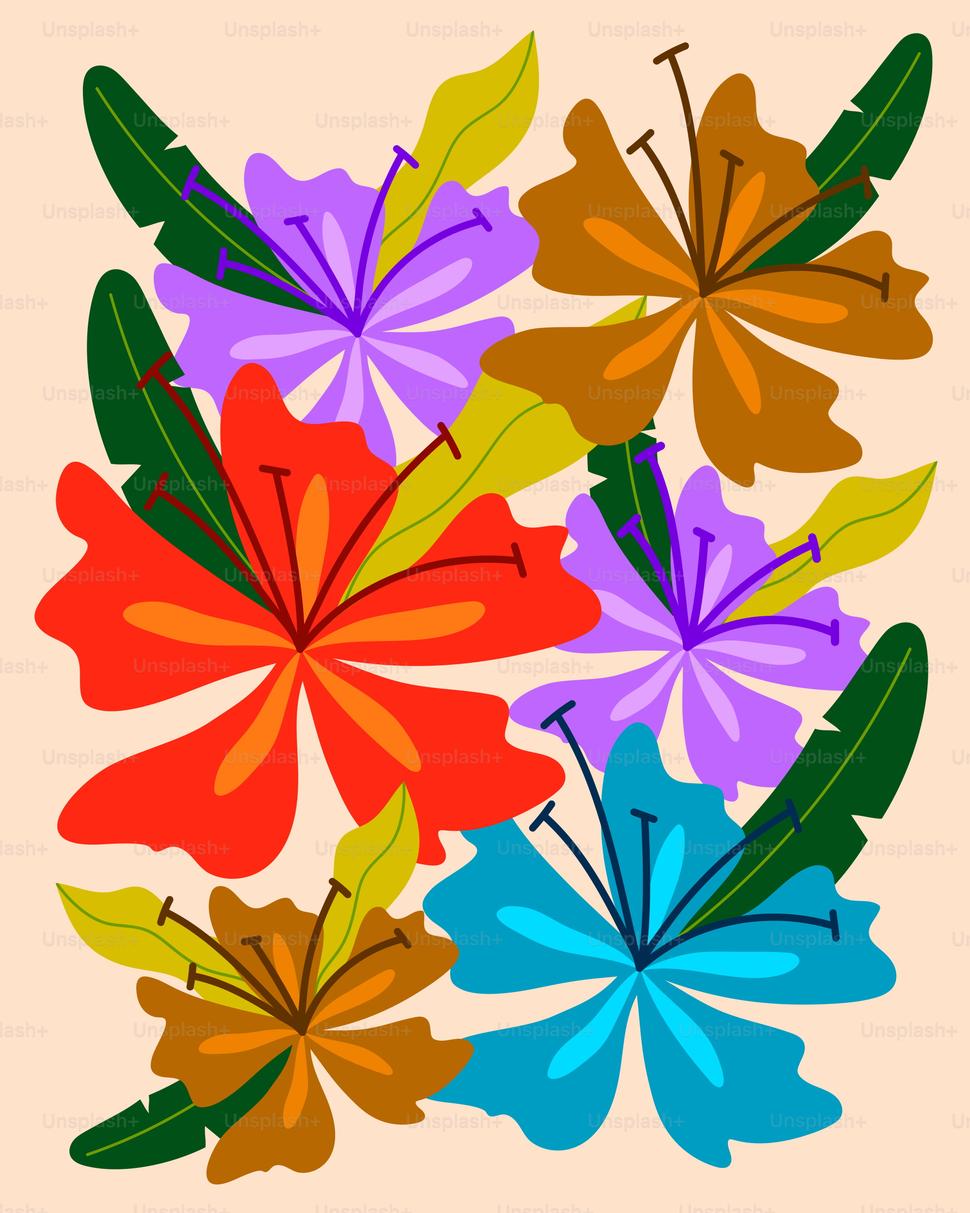a bunch of colorful flowers on a beige background