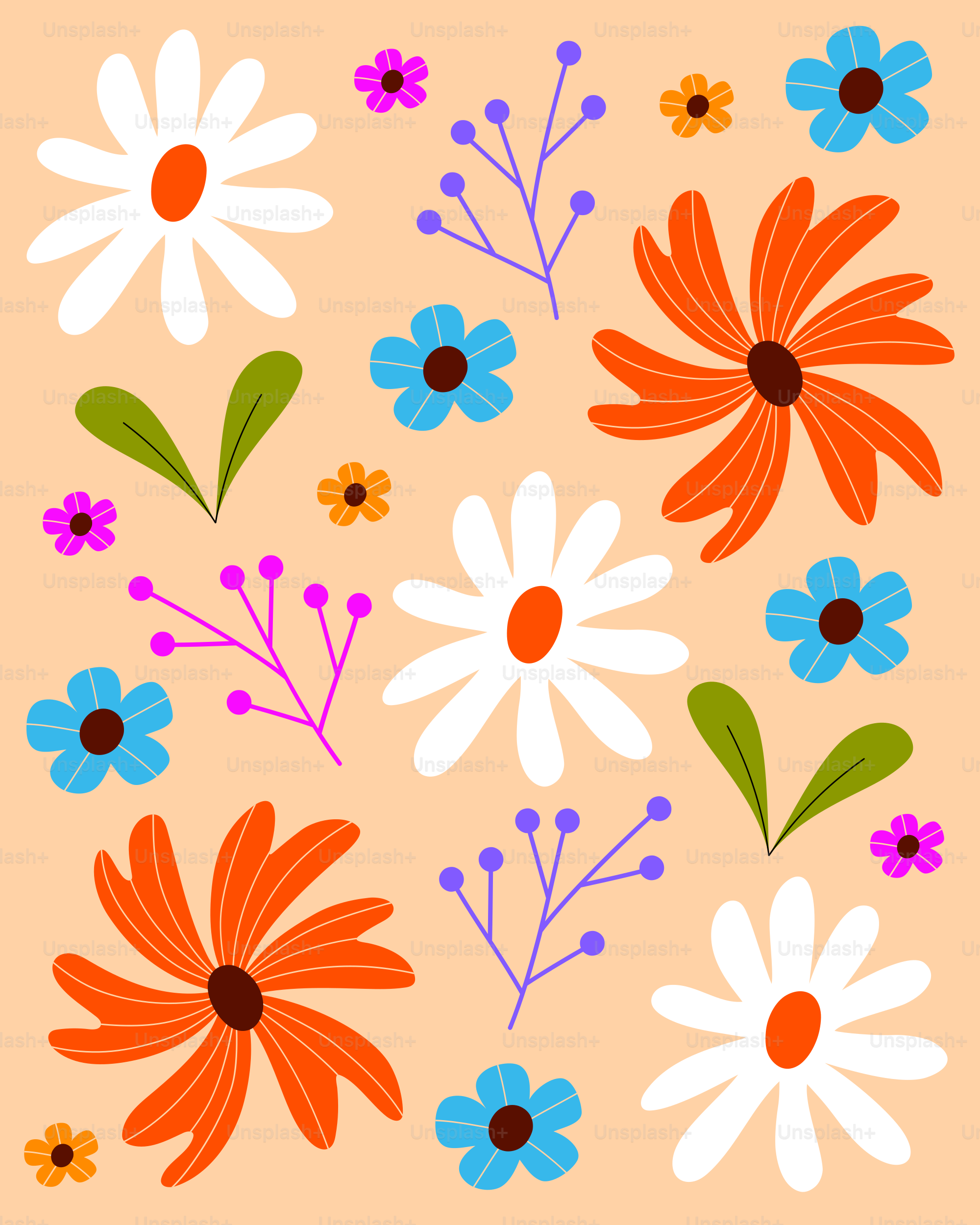 Colorful abstract floral pattern on a peach background