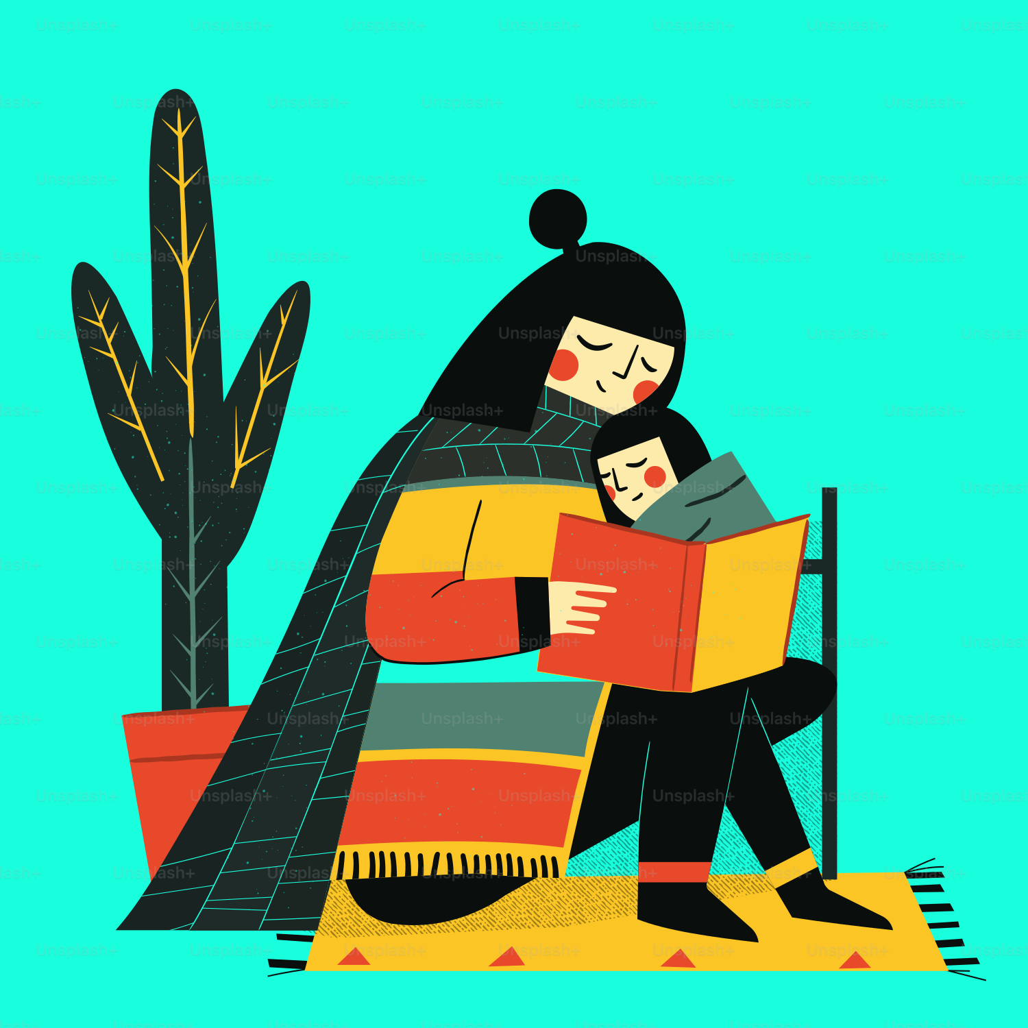 Mother reads a book to her child