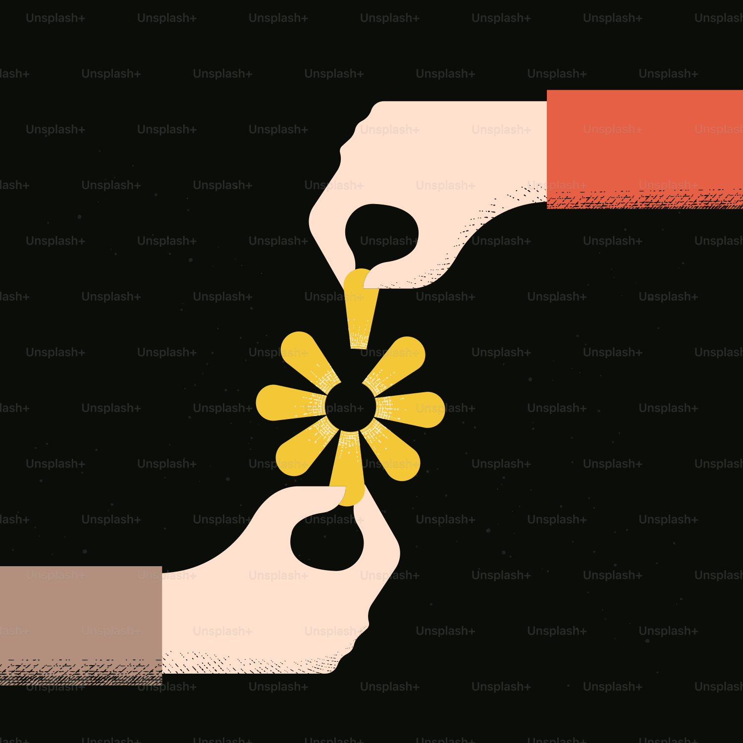 Due mani che cercano un fiore su sfondo nero