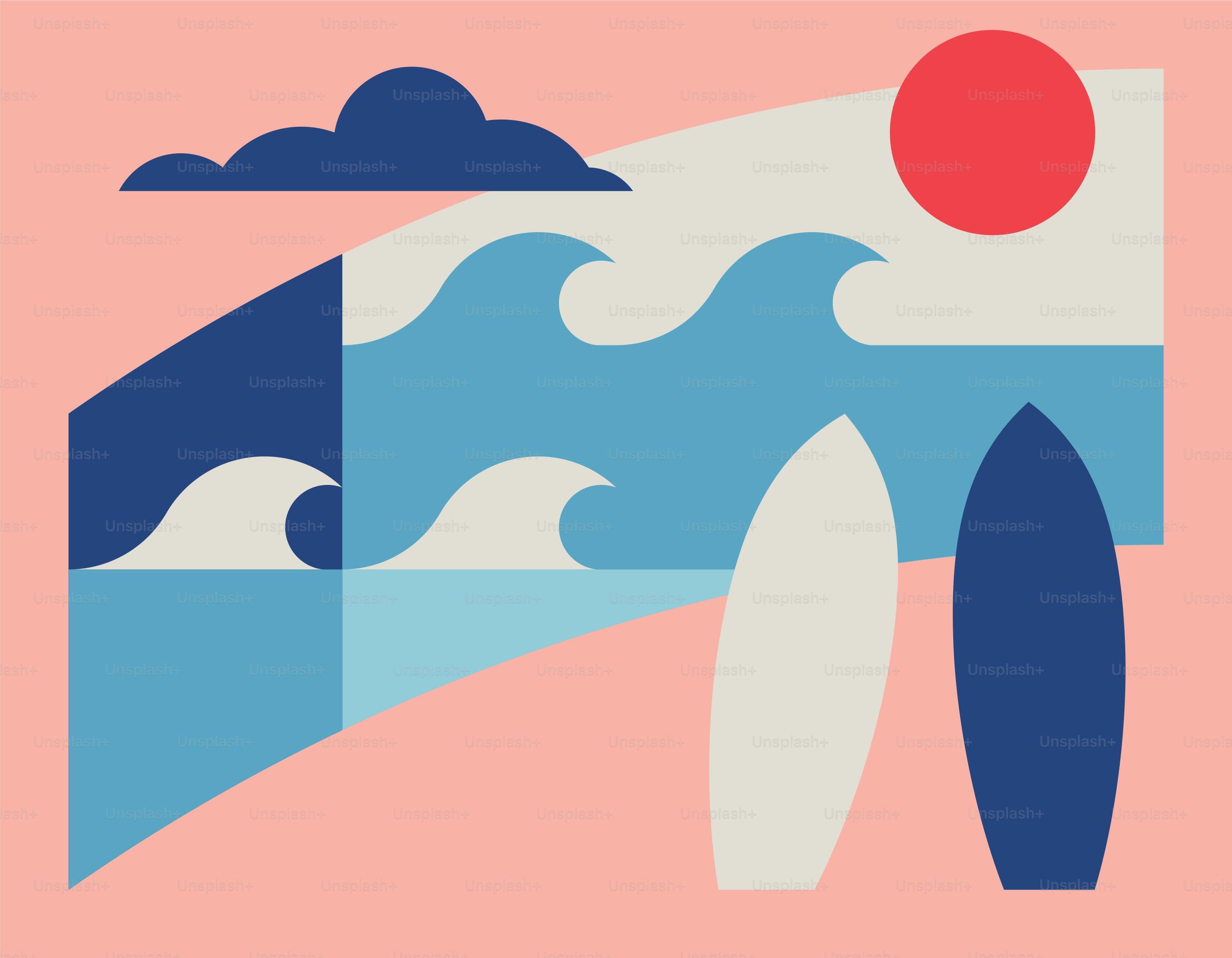 a poster with a surfboard and a sun