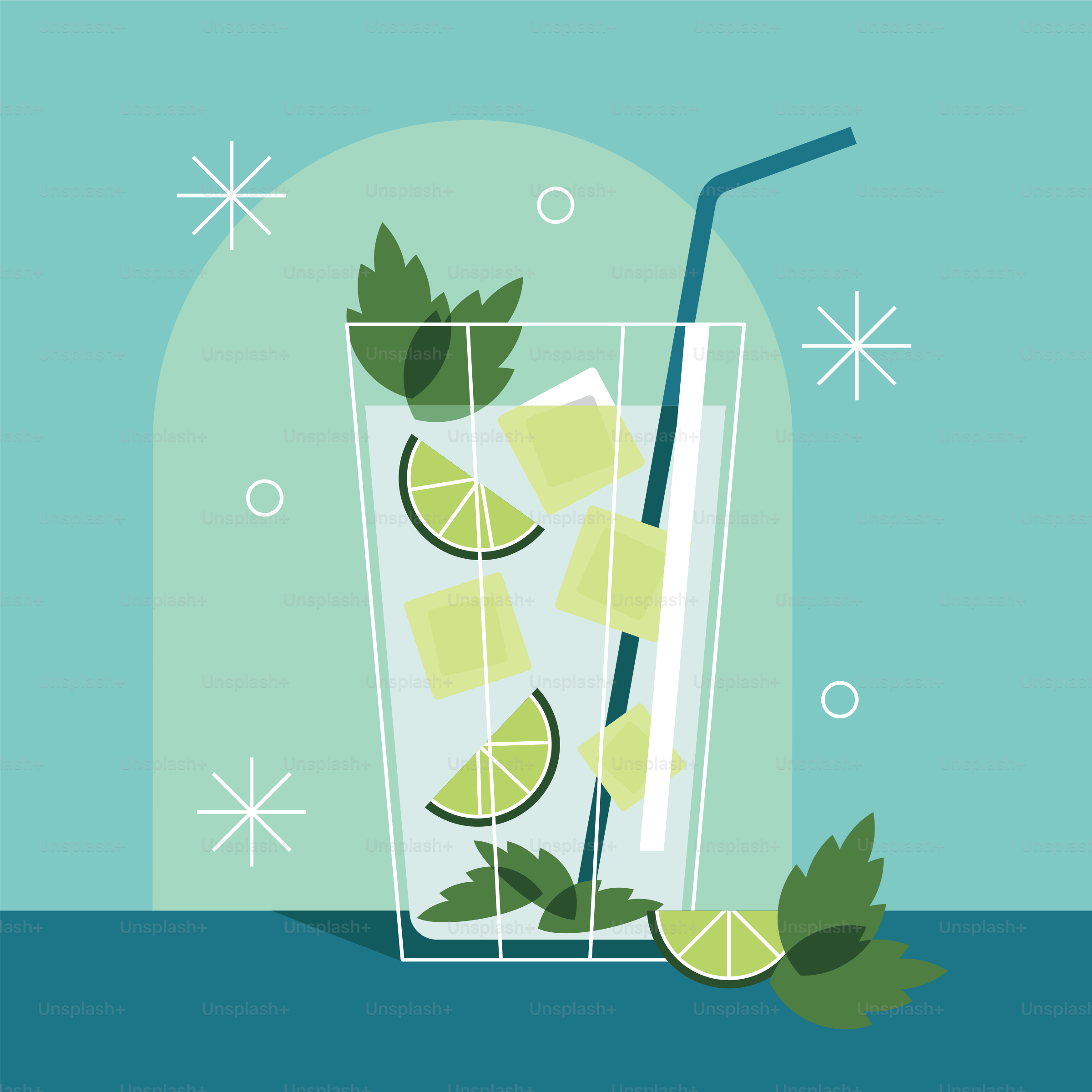 A tall glass of refreshing mojito with lime and mint.