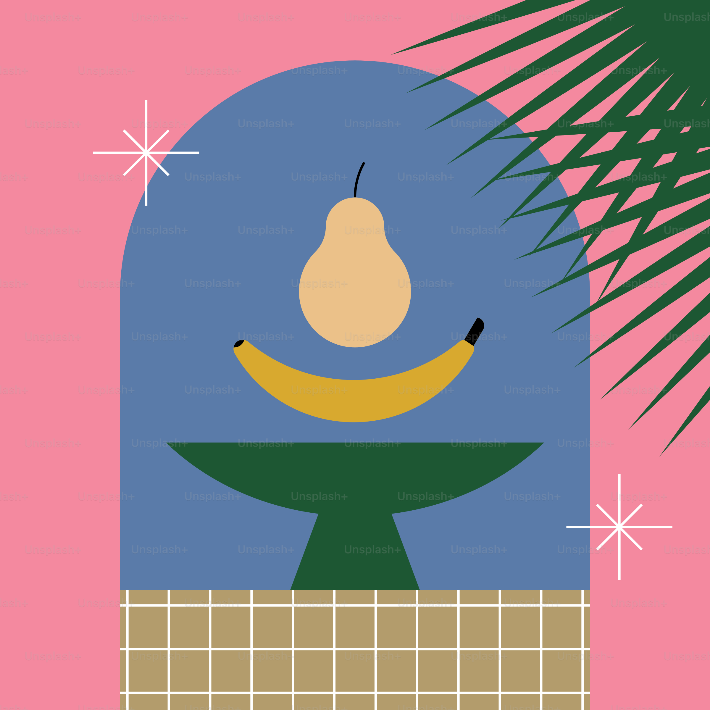 Uma natureza-morta estilizada com frutos sobre um pedestal