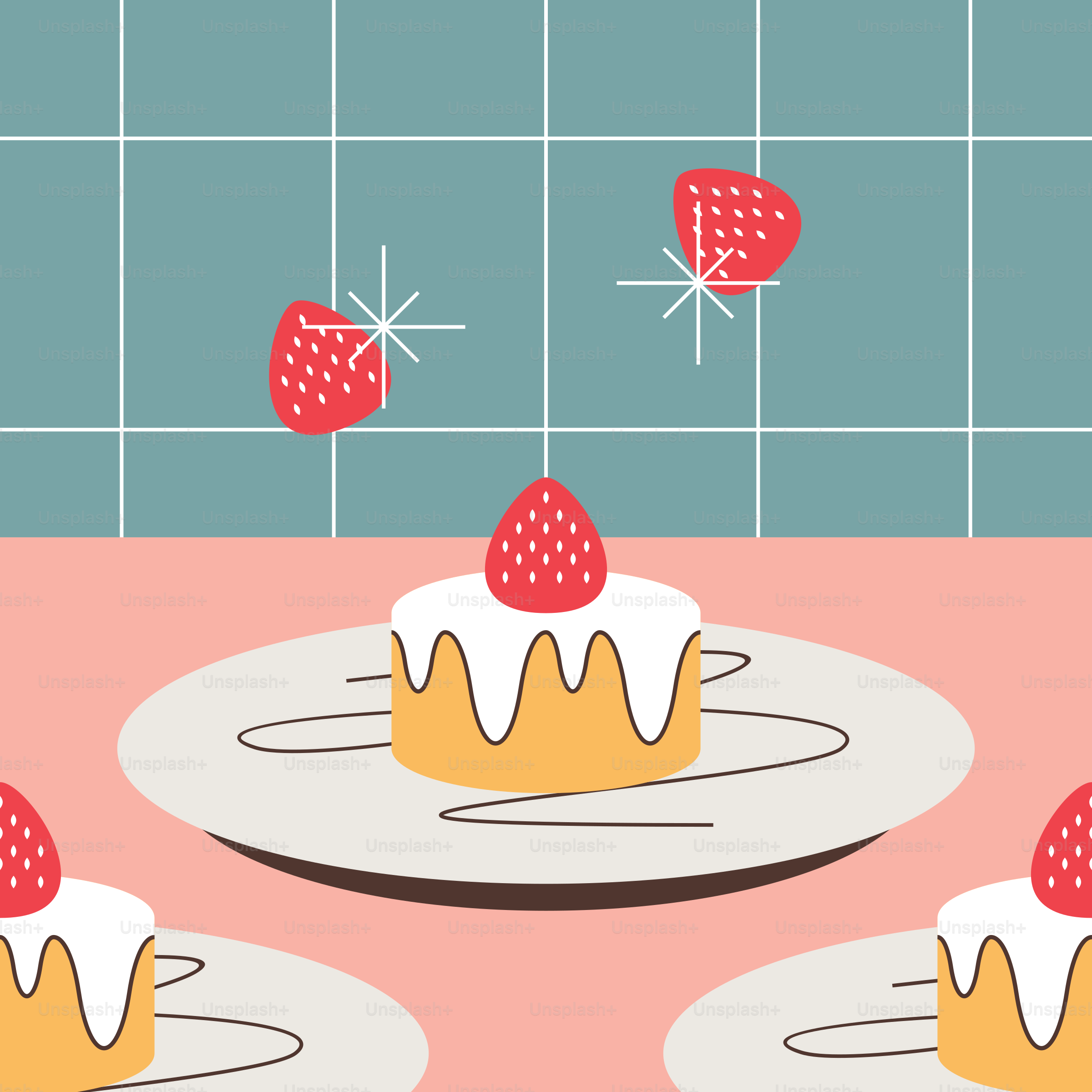 Kleine Kuchen mit Erdbeeren und weißem Zuckerguss