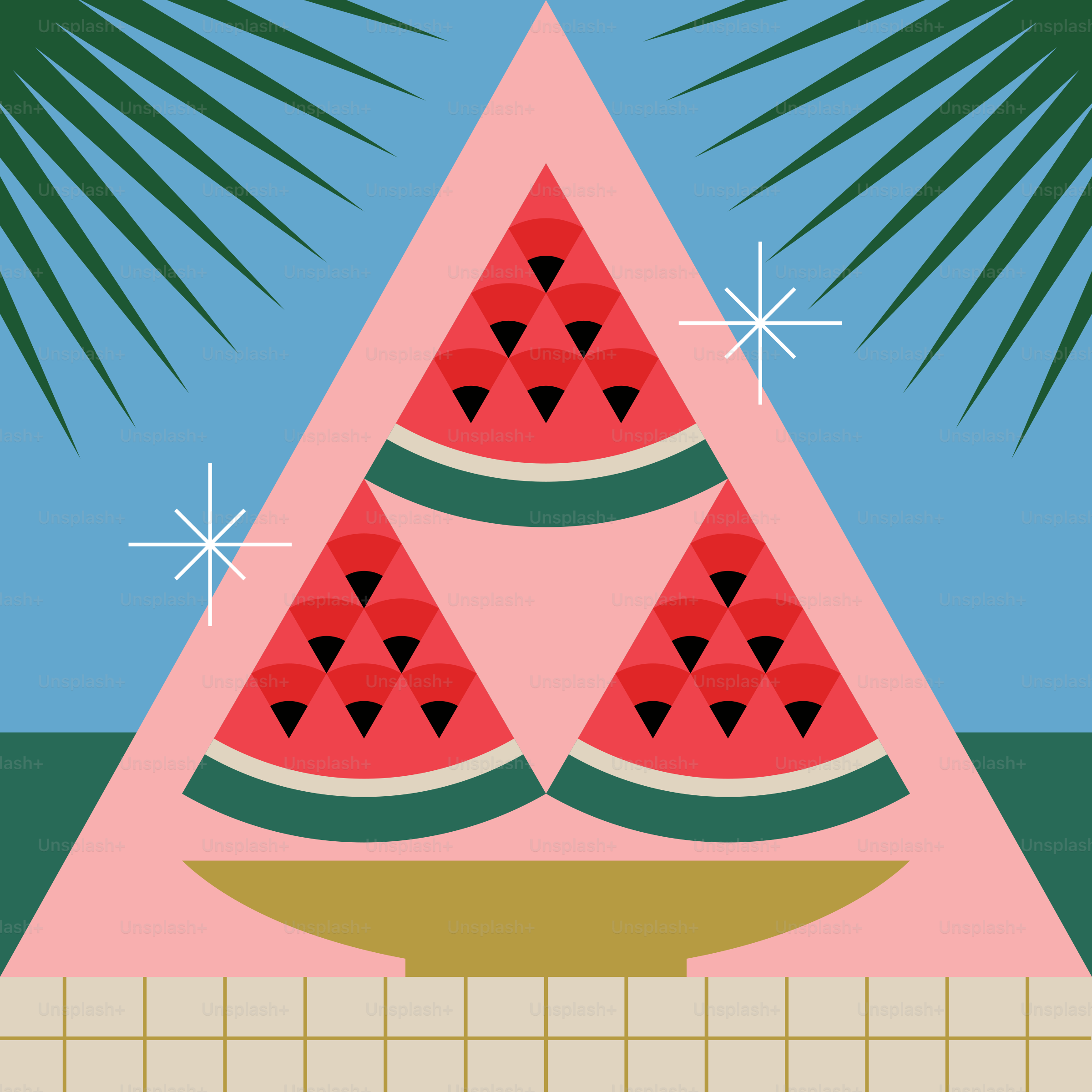 세 조각의 수박 조각이 삼각형으로 쌓여 있다