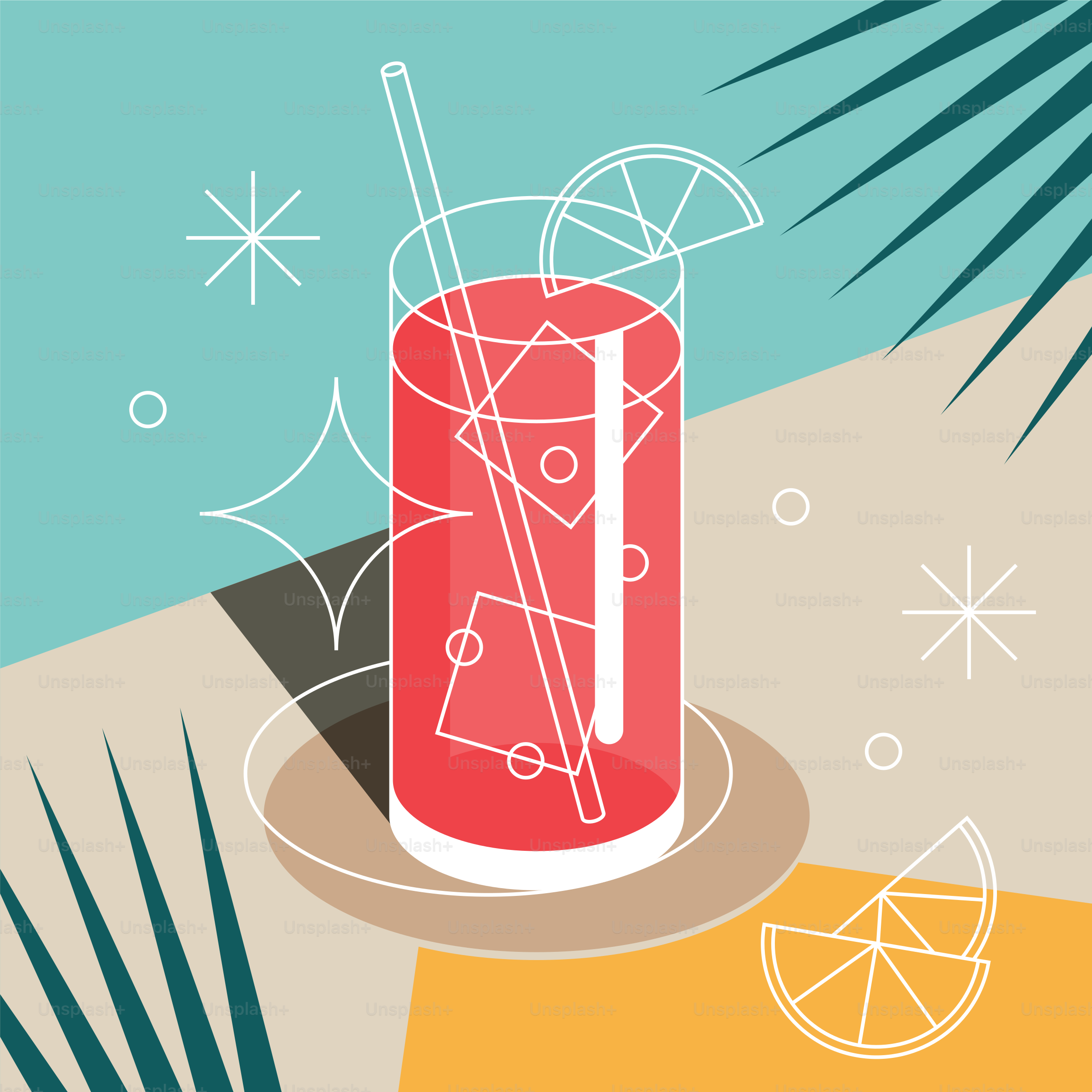 Un vaso alto de cóctel rojo con hielo y pajita.