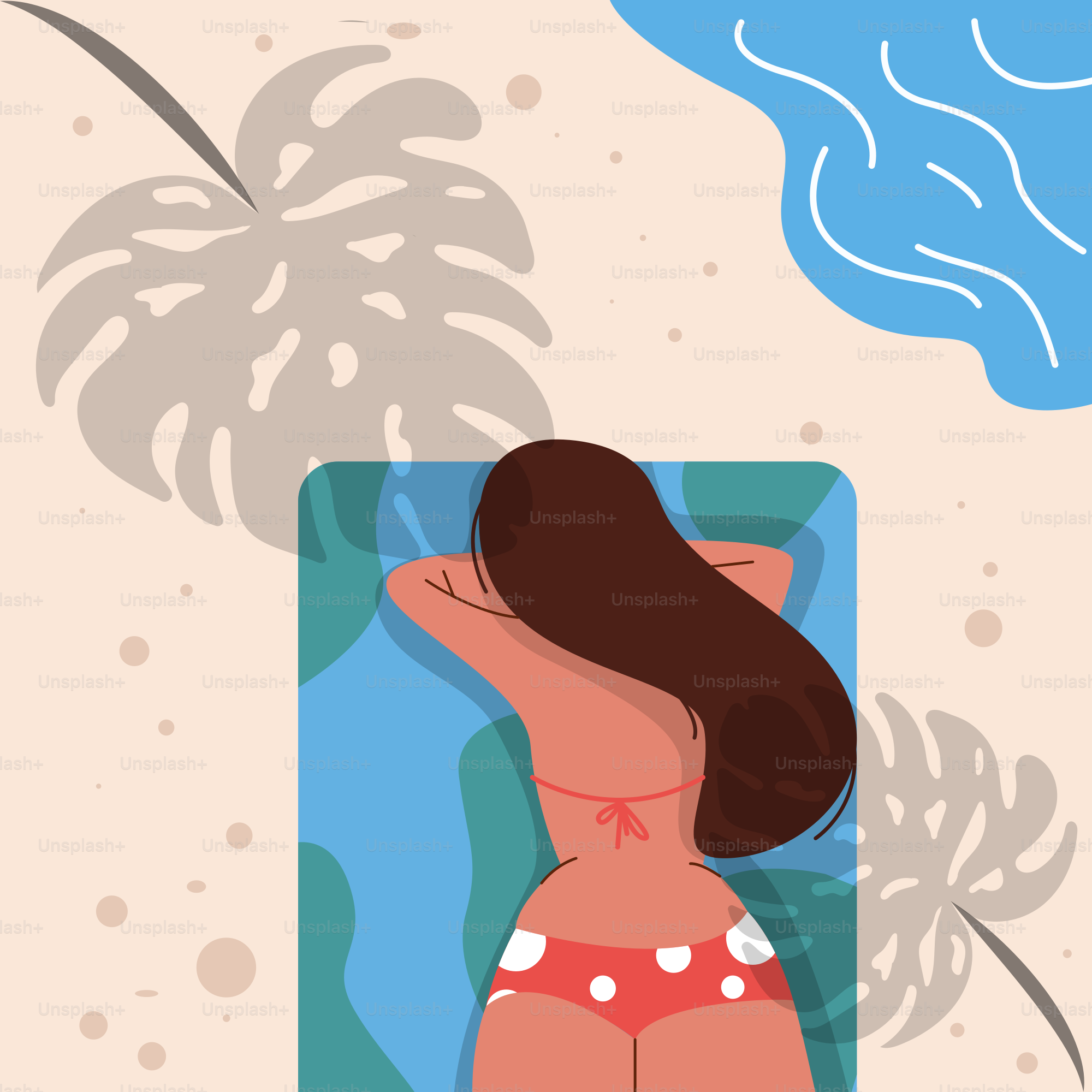 Woman in bikini sunbathing on a beach towel.
