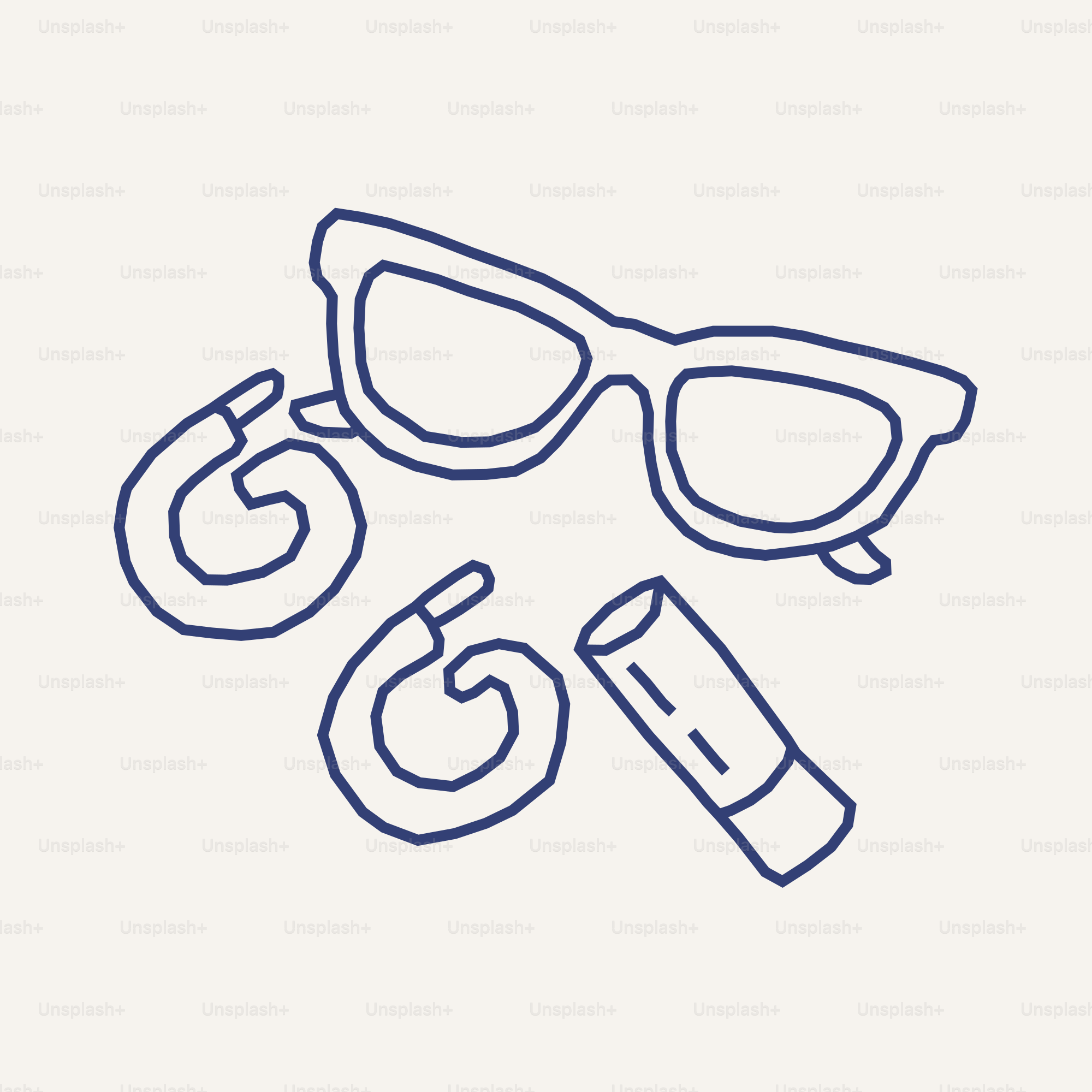 Doodle of sunglasses, party blowers, and lipstick.