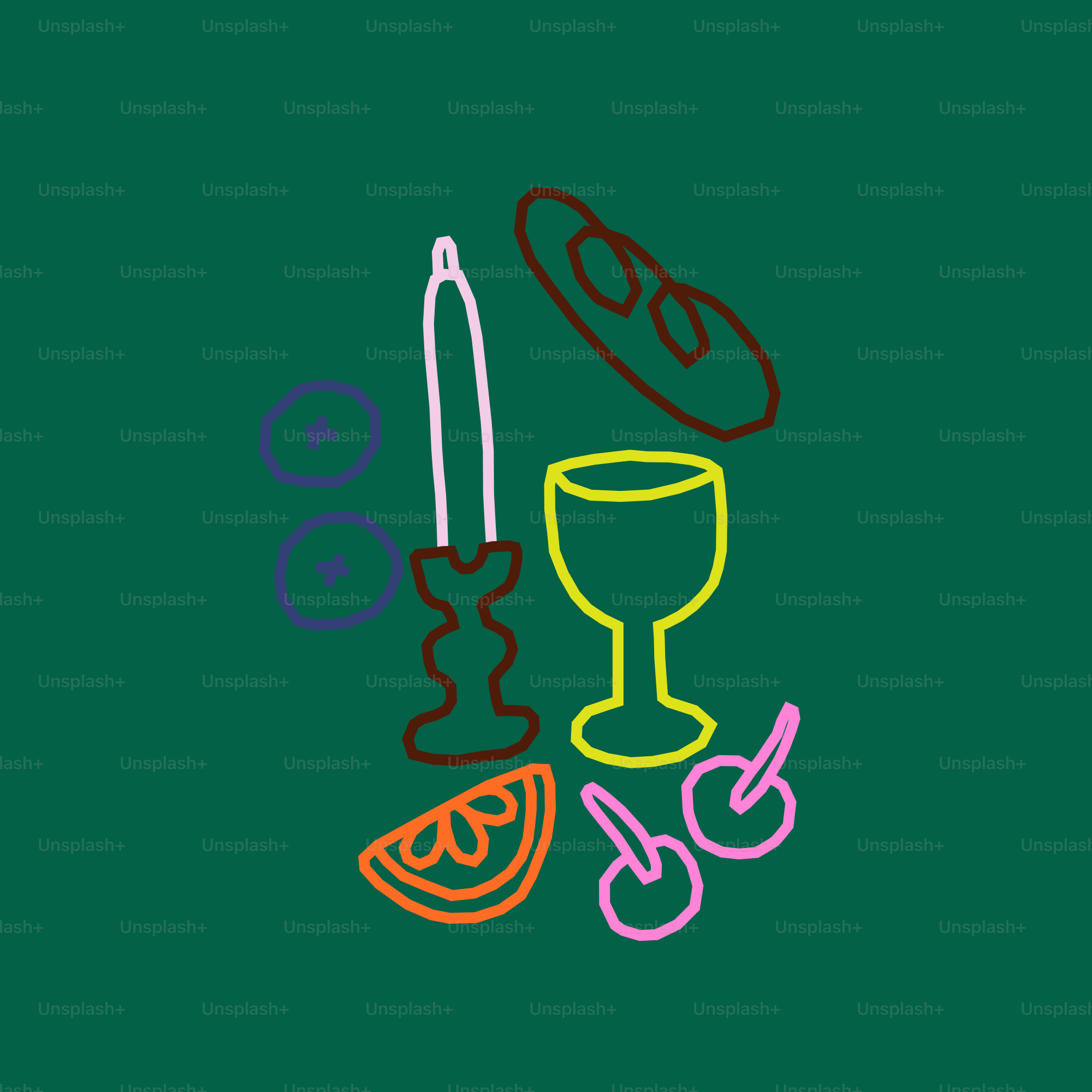 Seder plate items with candle, wine, and fruit.