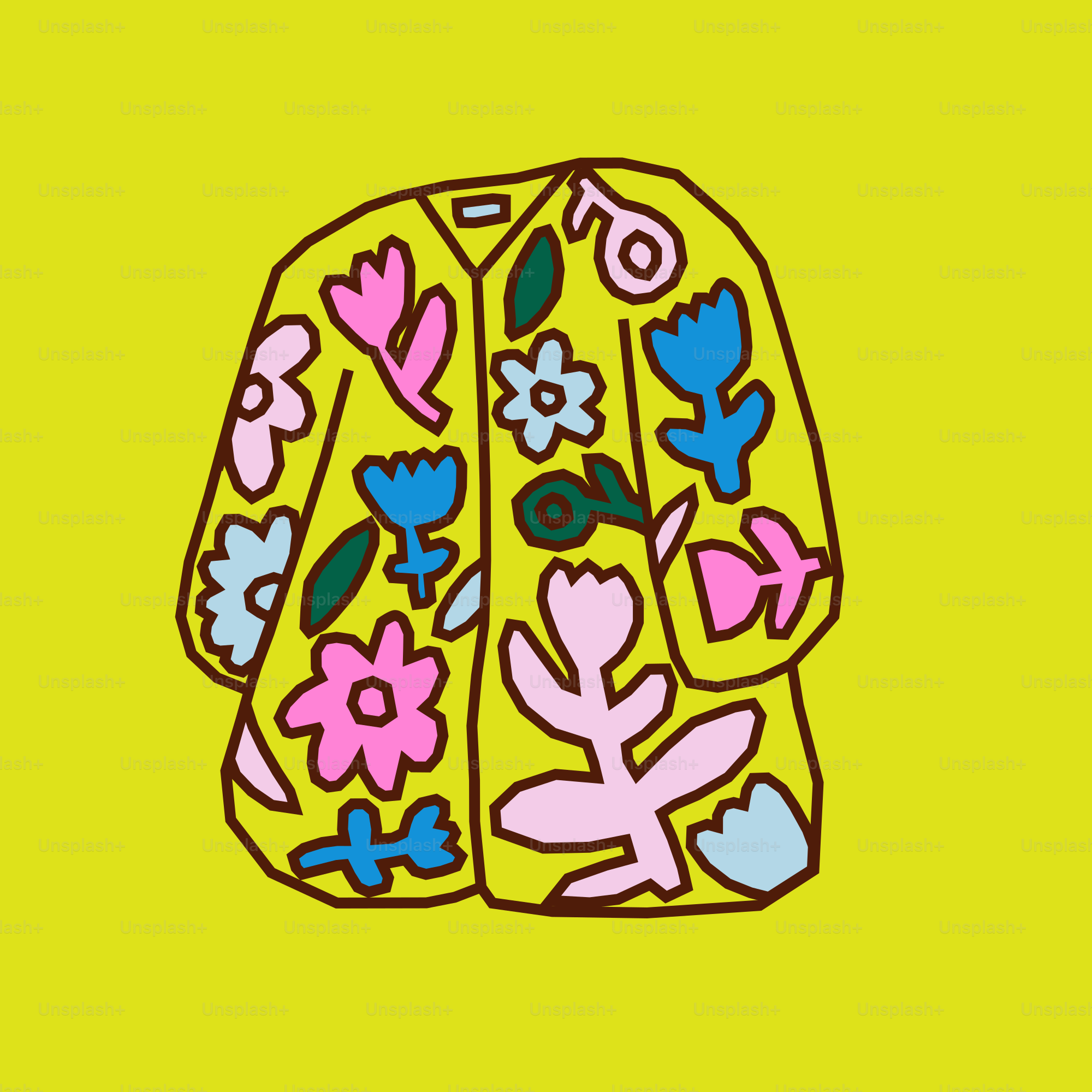 A yellow jacket with colorful floral patterns.