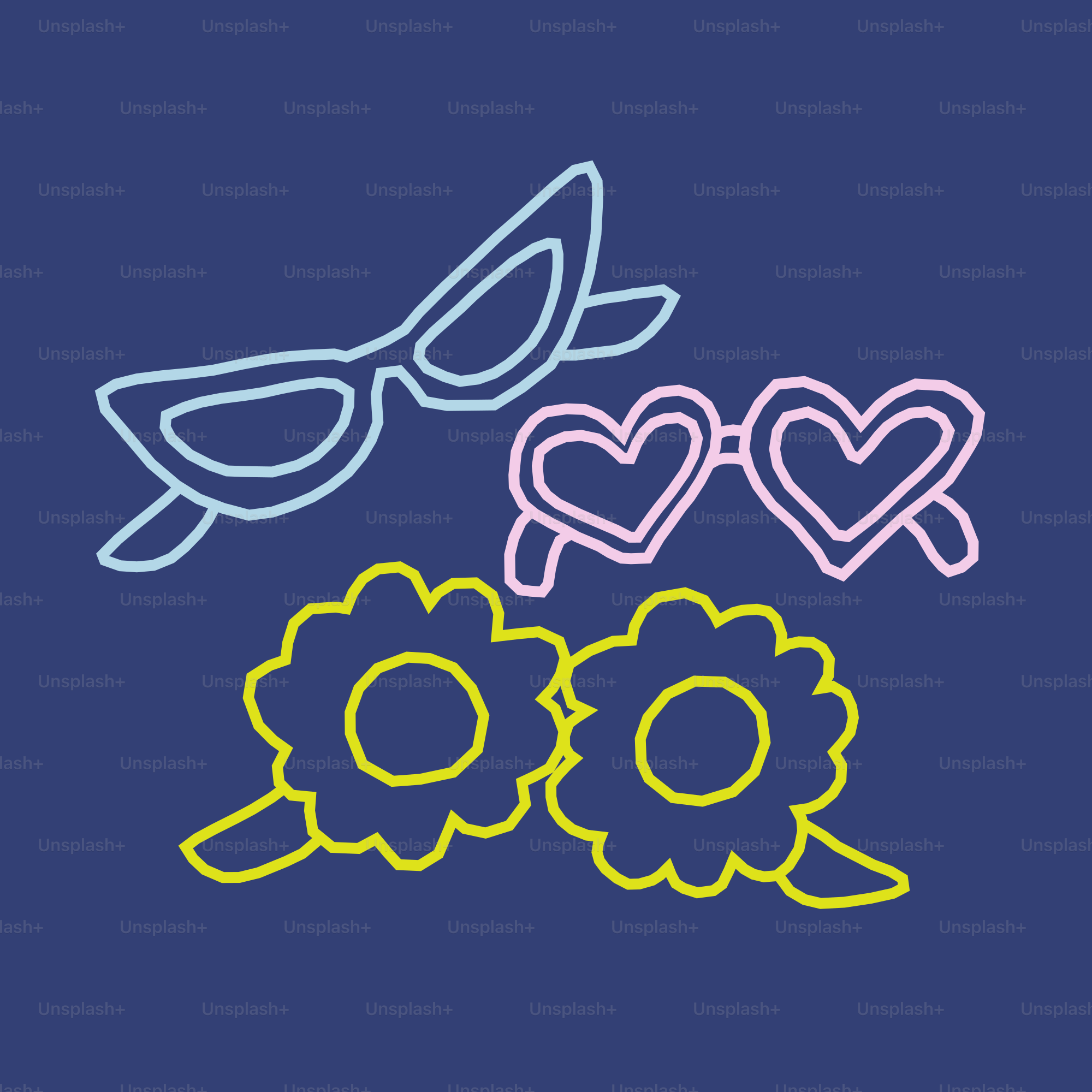 Two pairs of novelty sunglasses and flower accessories