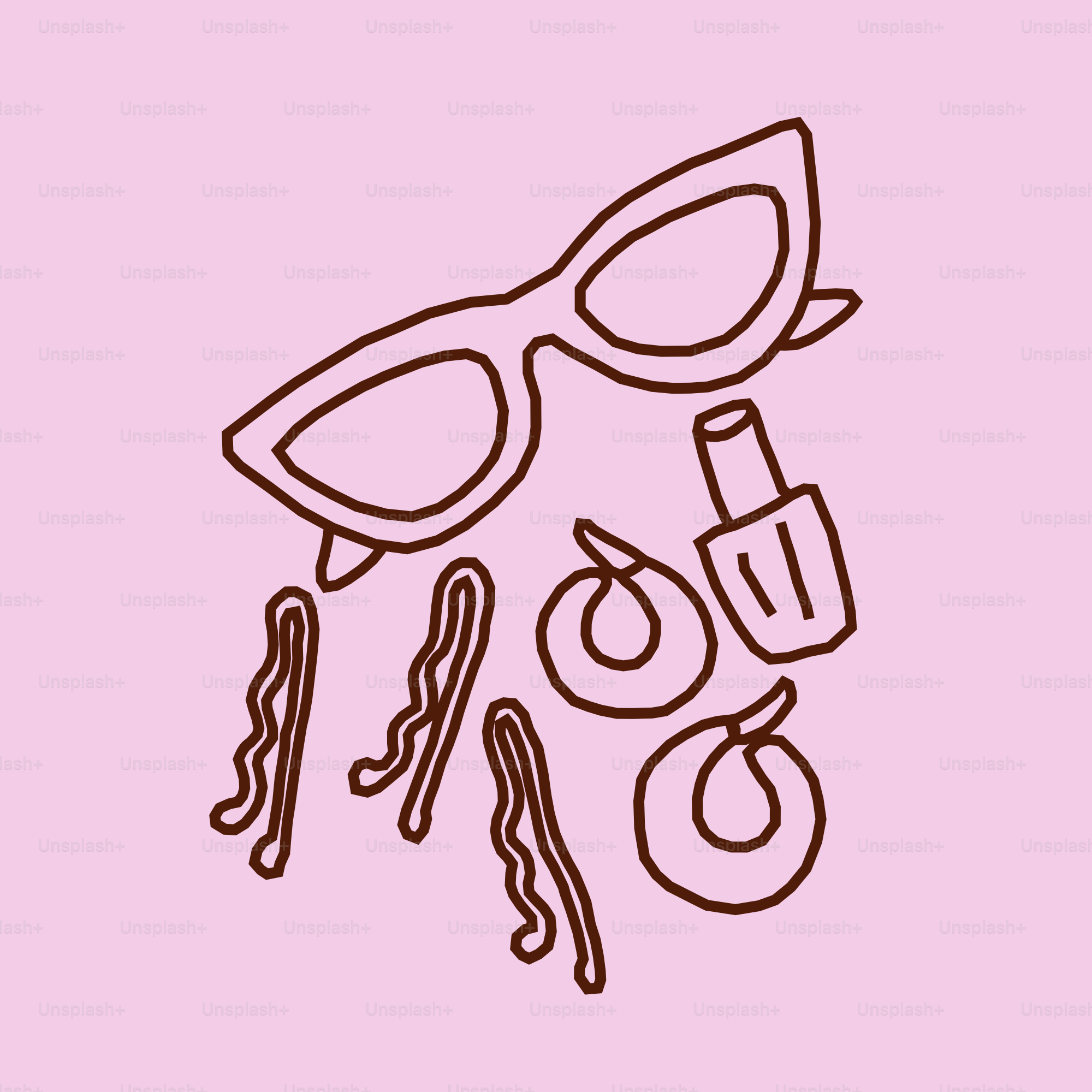 Sunglasses, bobby pins, and nail polish on pink background