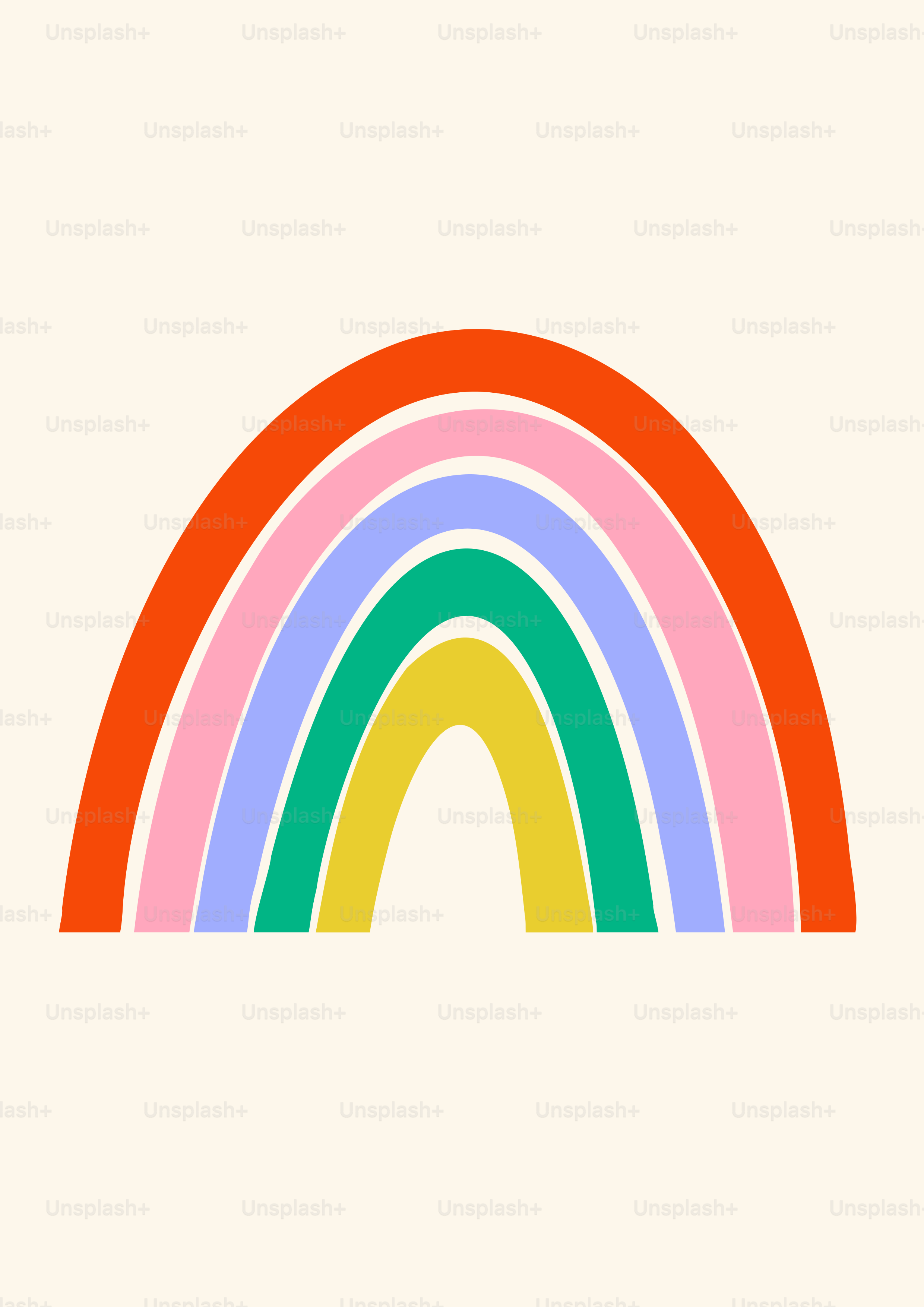 A colorful rainbow with pastel stripes on a cream background