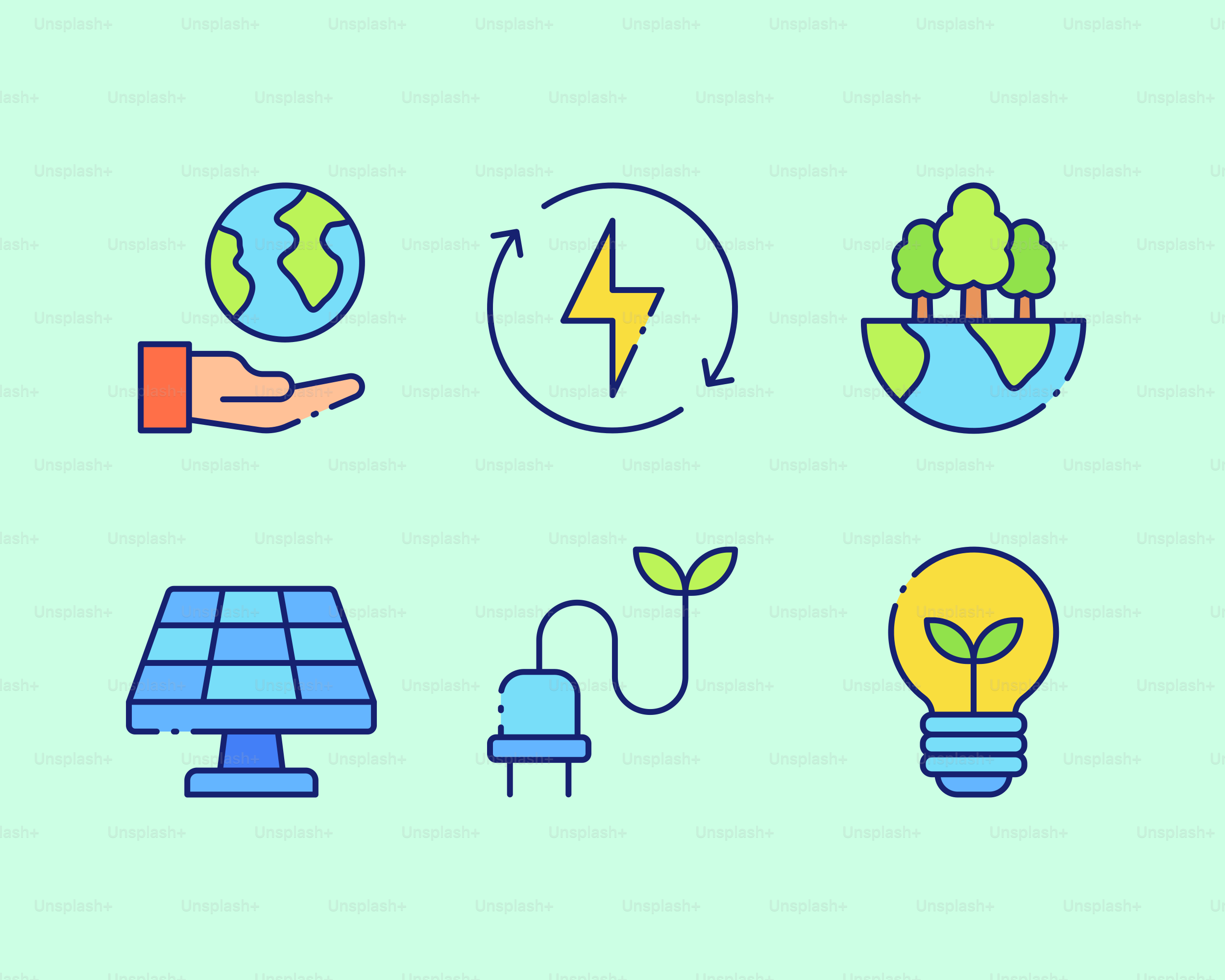 Umweltsymbole für erneuerbare Energien und Naturschutz