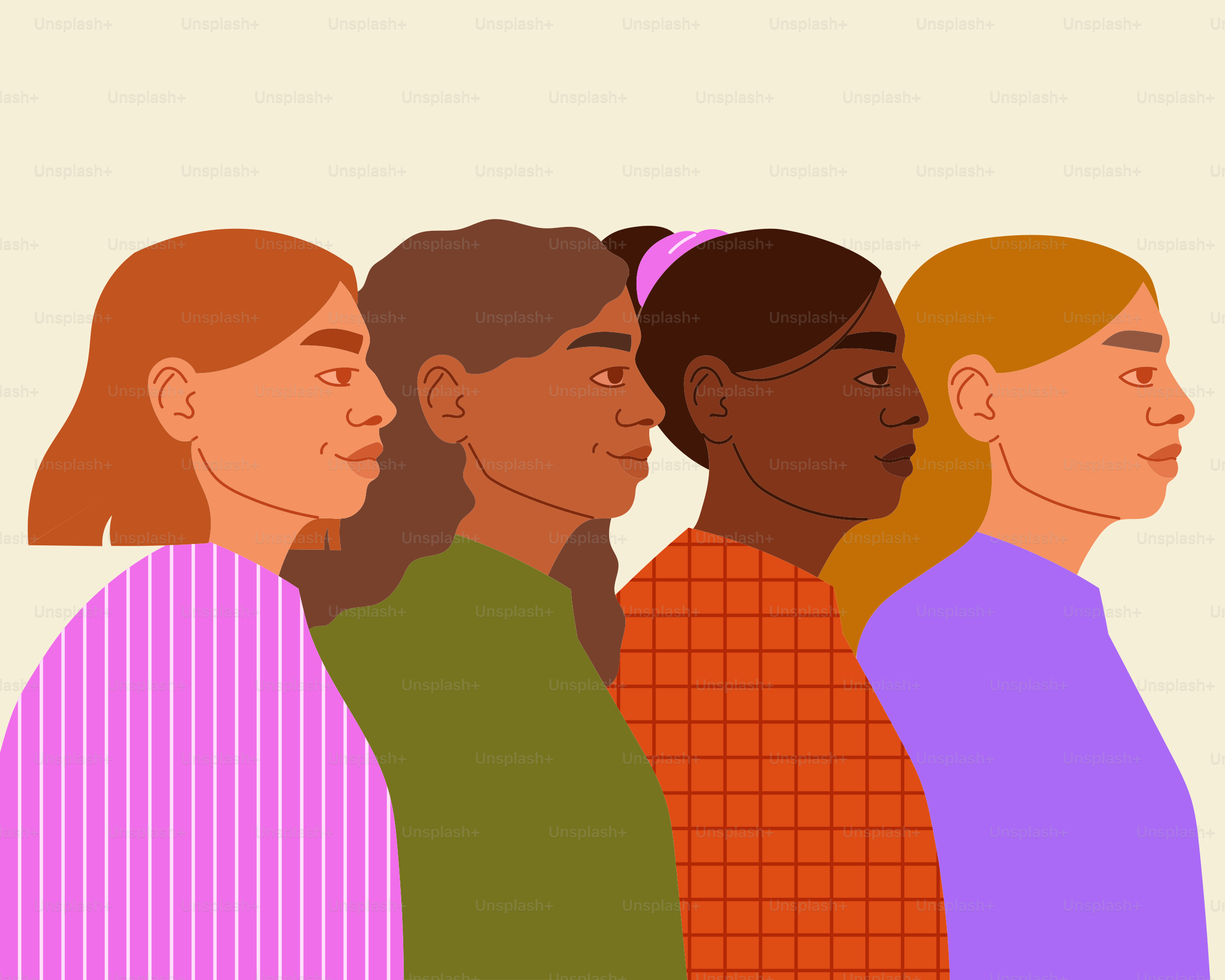 Four women of diverse ethnicities stand side by side.