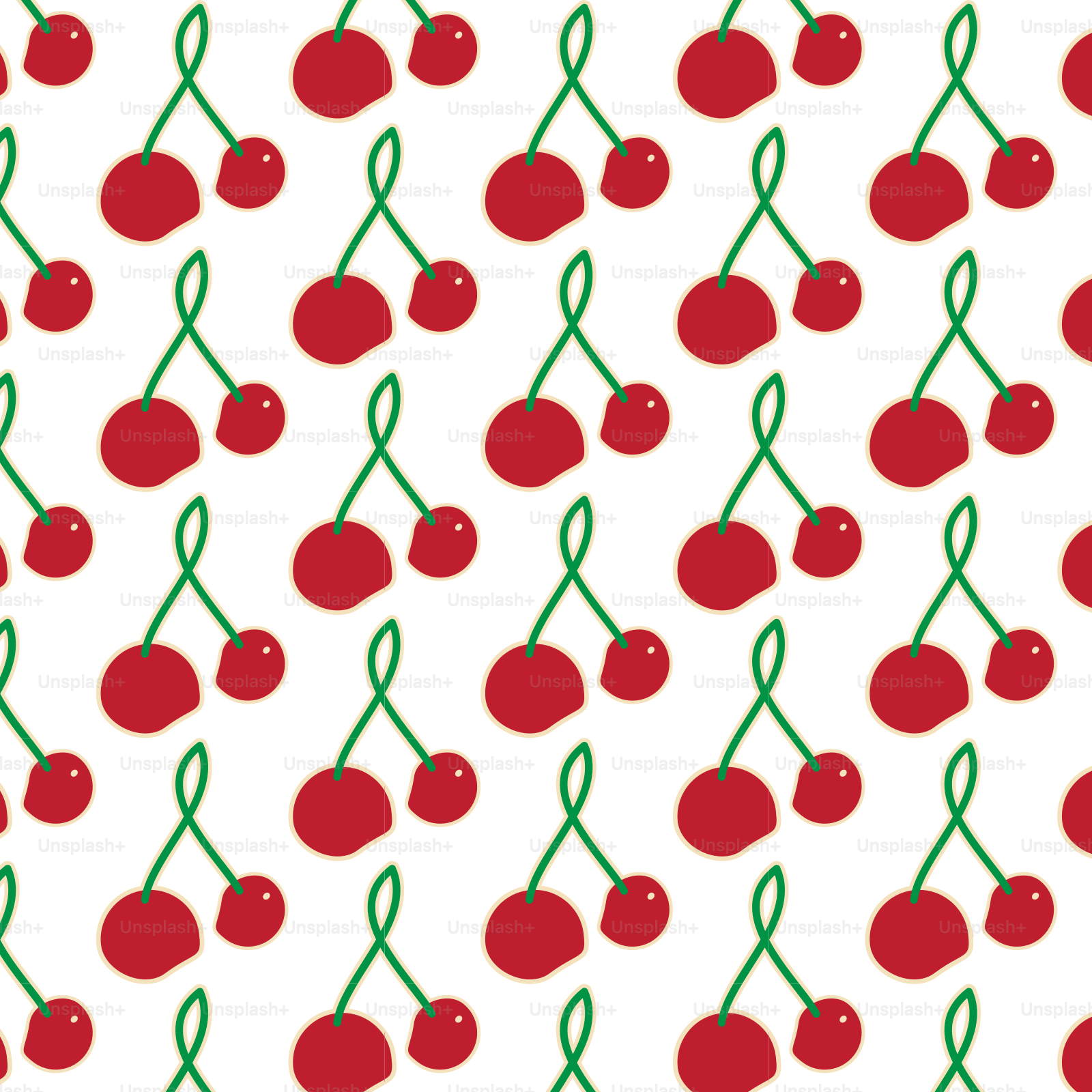 Seamless pattern of red cherries with green stems