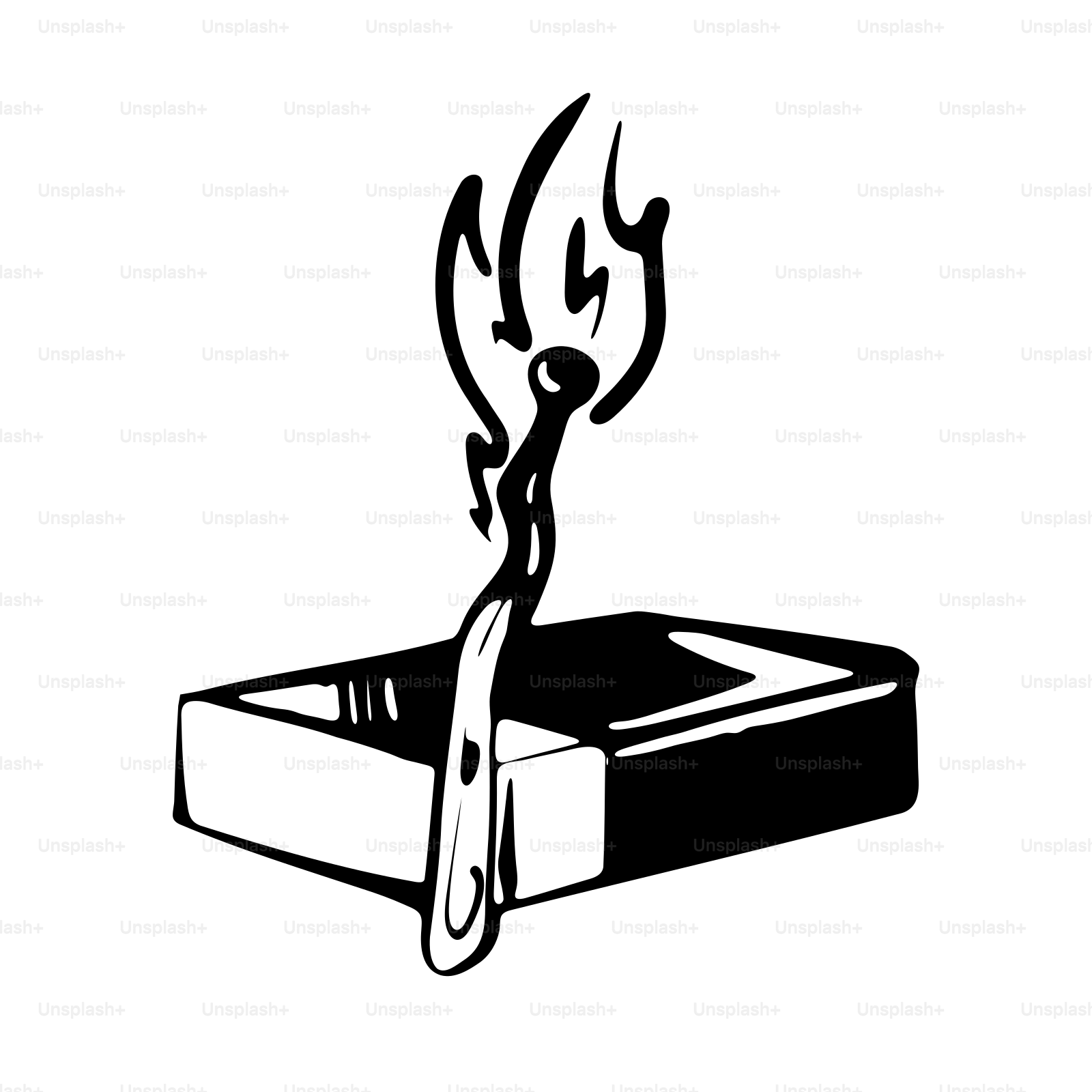 A lit matchstick in a matchbox