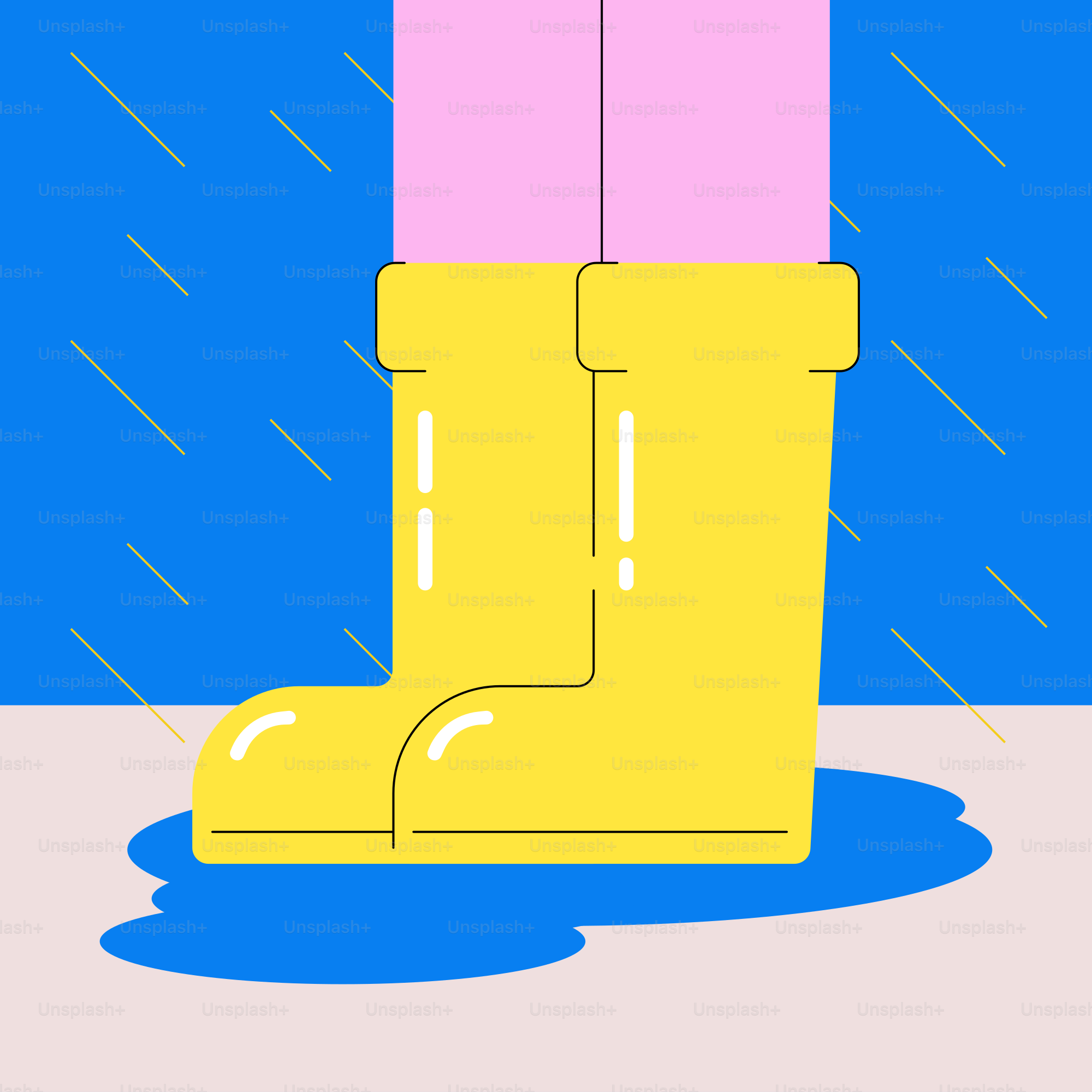 Yellow boots in a puddle during rain