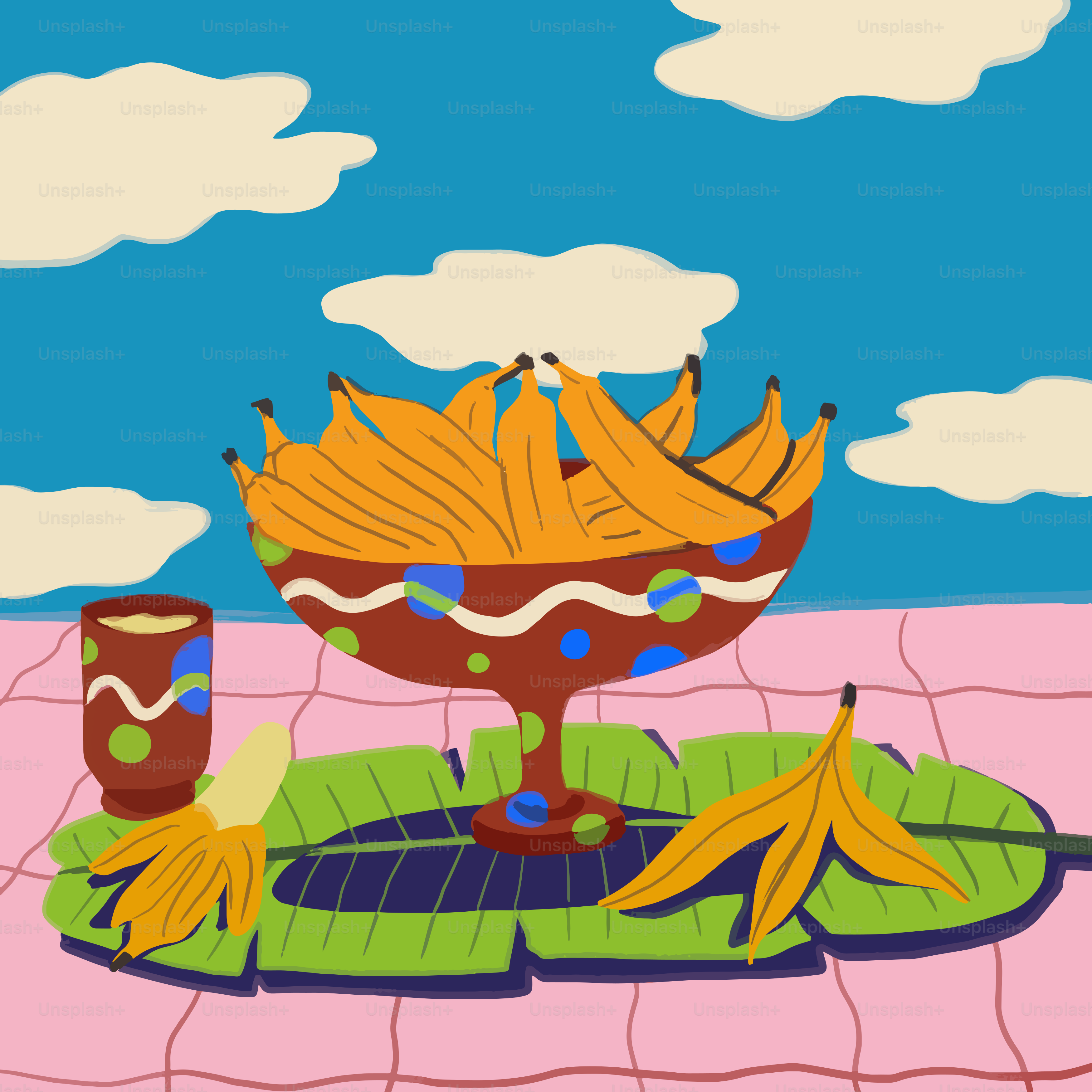 Une nature morte de bananes dans un bol décoratif.