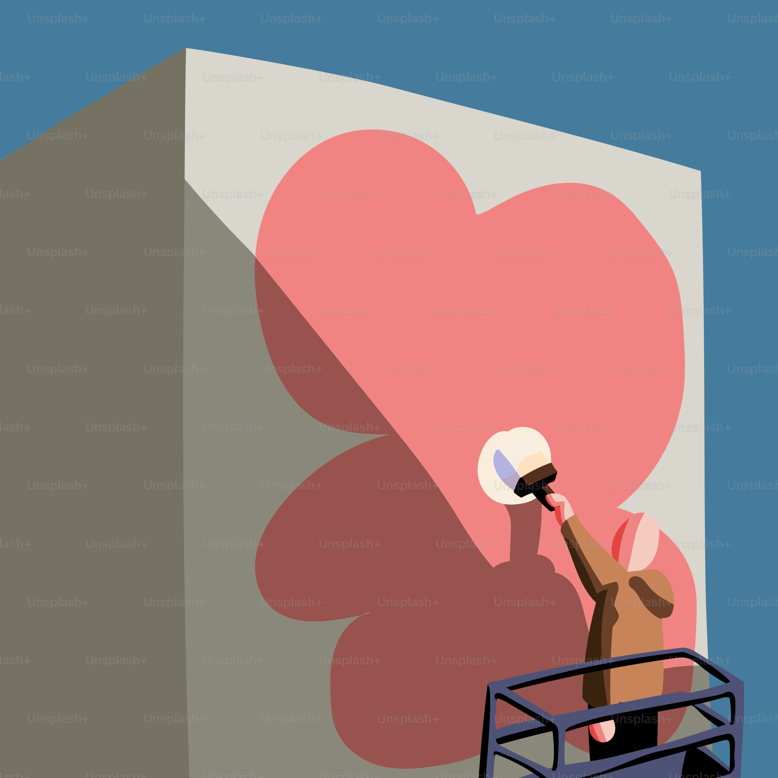 A man is painting a giant heart on the side of a building