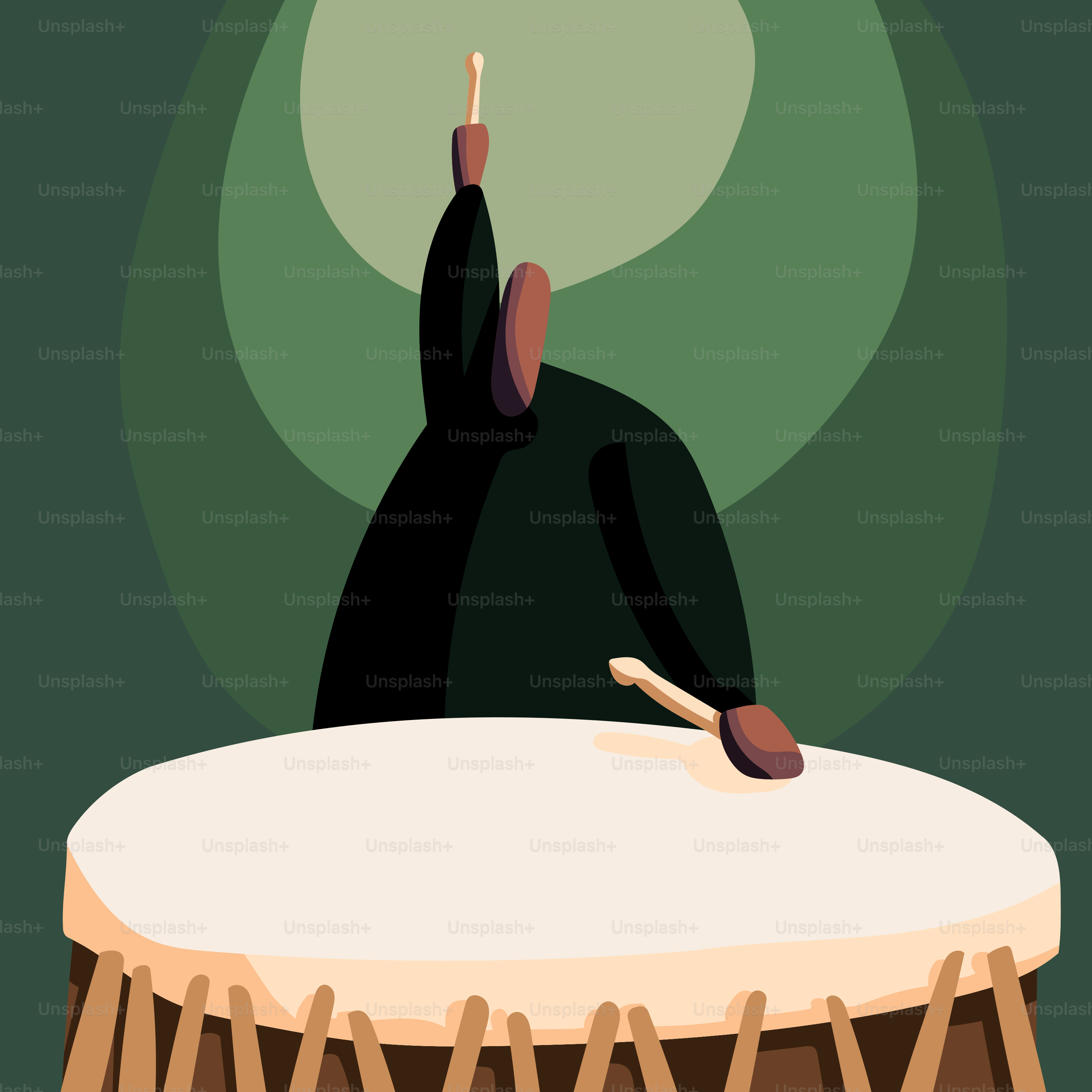 Person playing a large drum with sticks