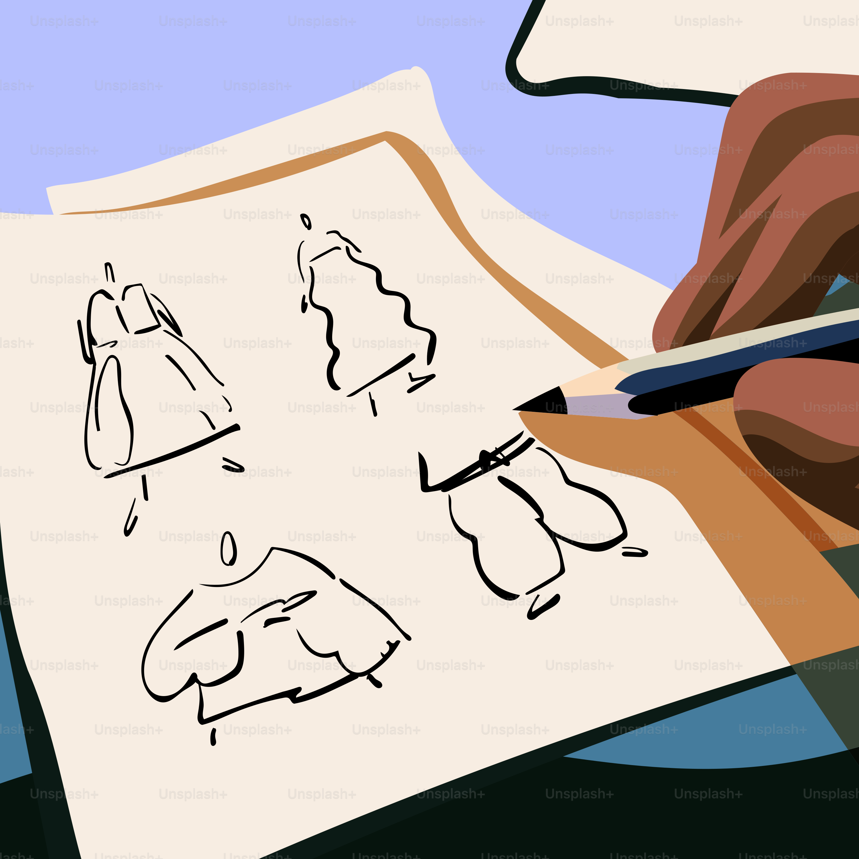 Dessiner à la main des motifs de mode sur papier avec du crayon sur du papier