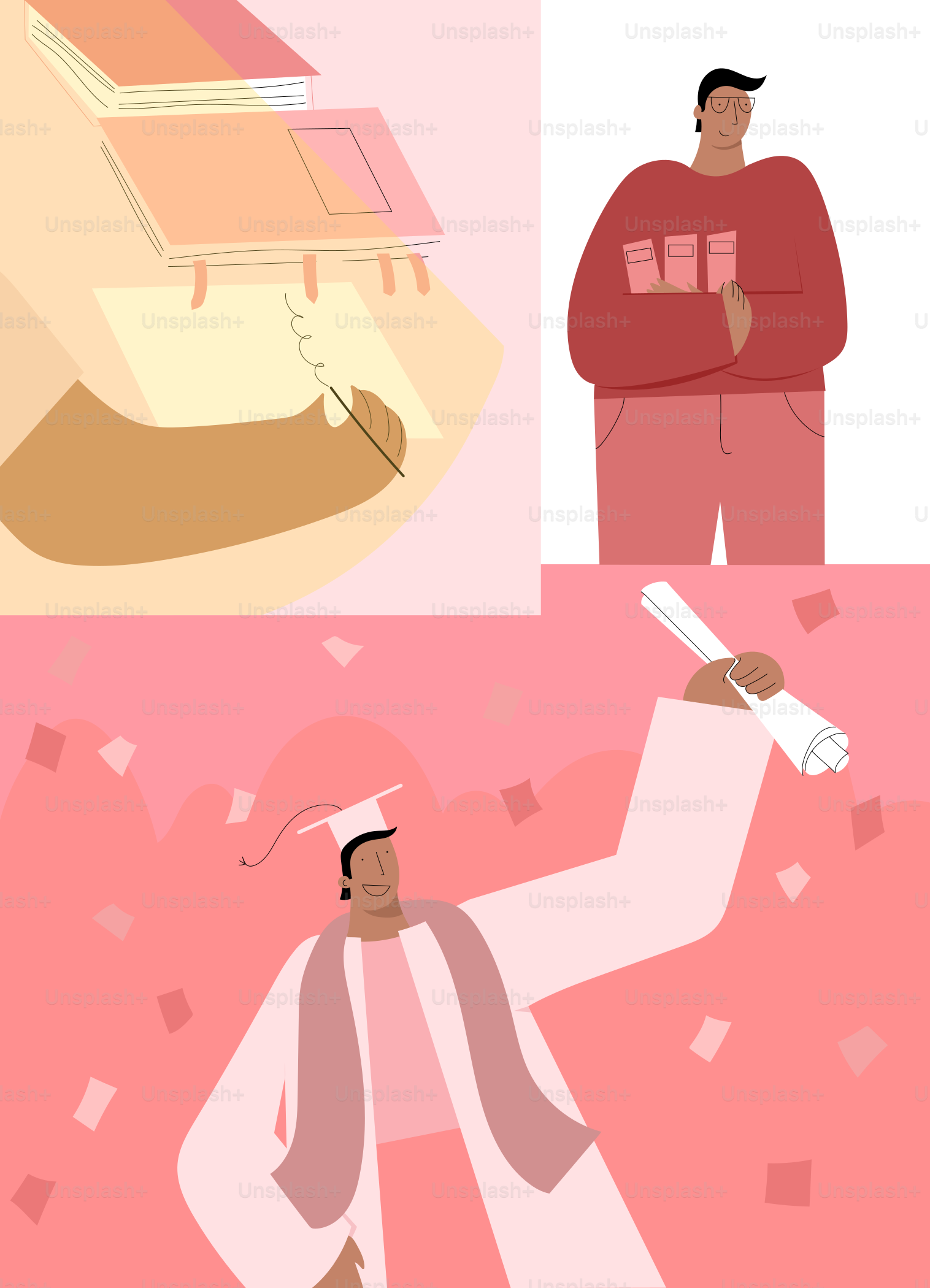 Graduating student holding diploma with confetti