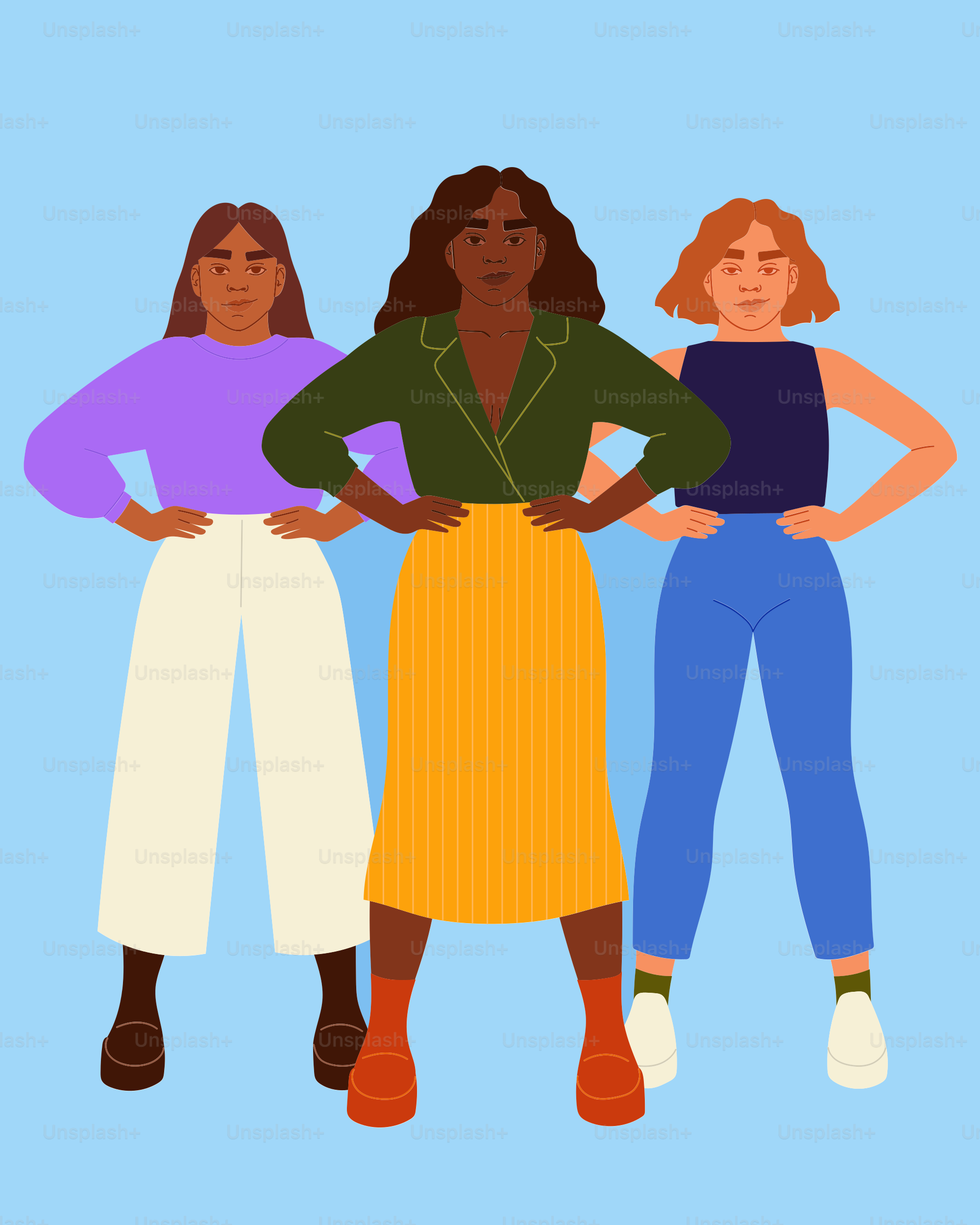 Three diverse women standing confidently together