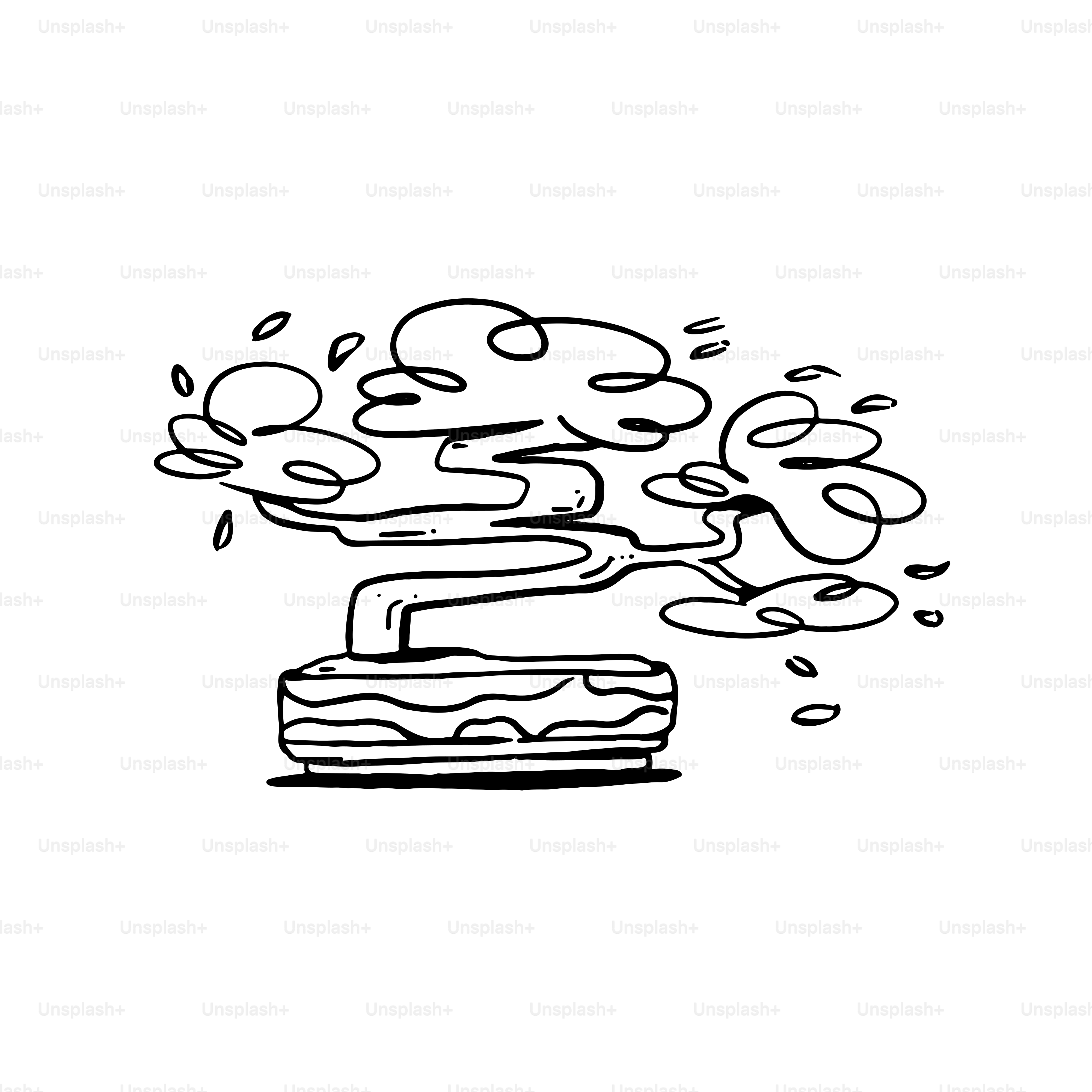 A stylized black and white drawing of a bonsai tree.