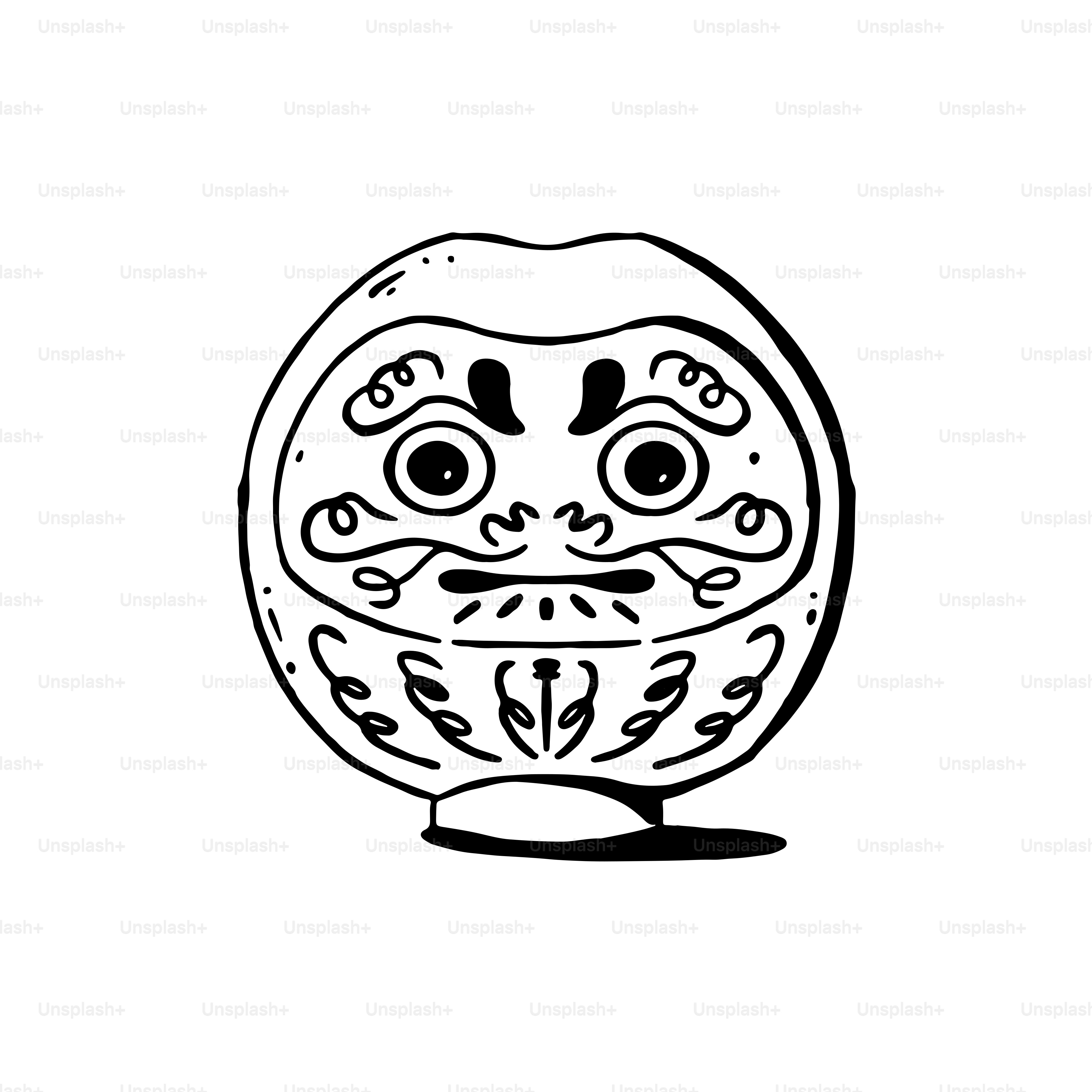 A hand-drawn daruma doll with a stern expression