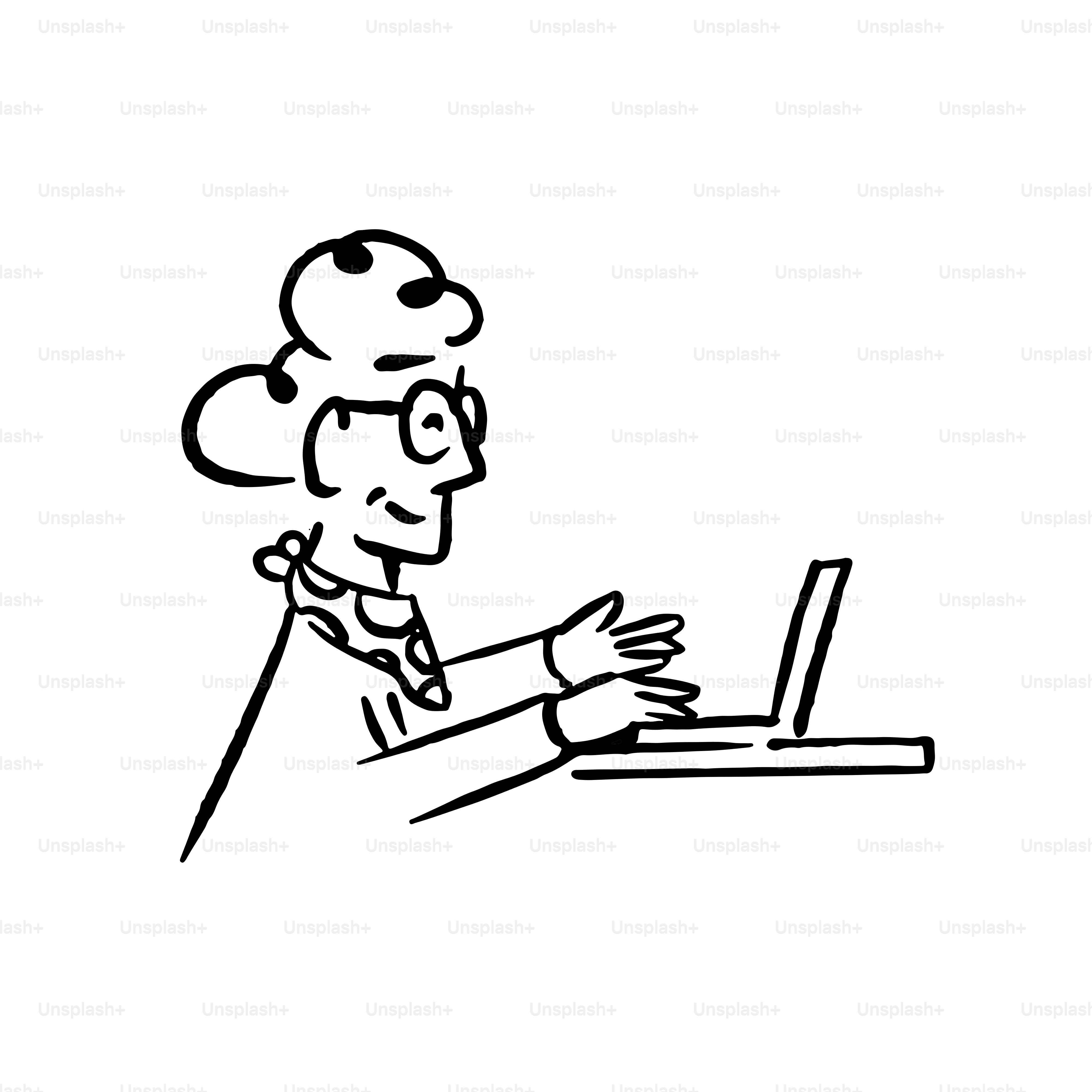 Elderly woman with glasses typing on a laptop.