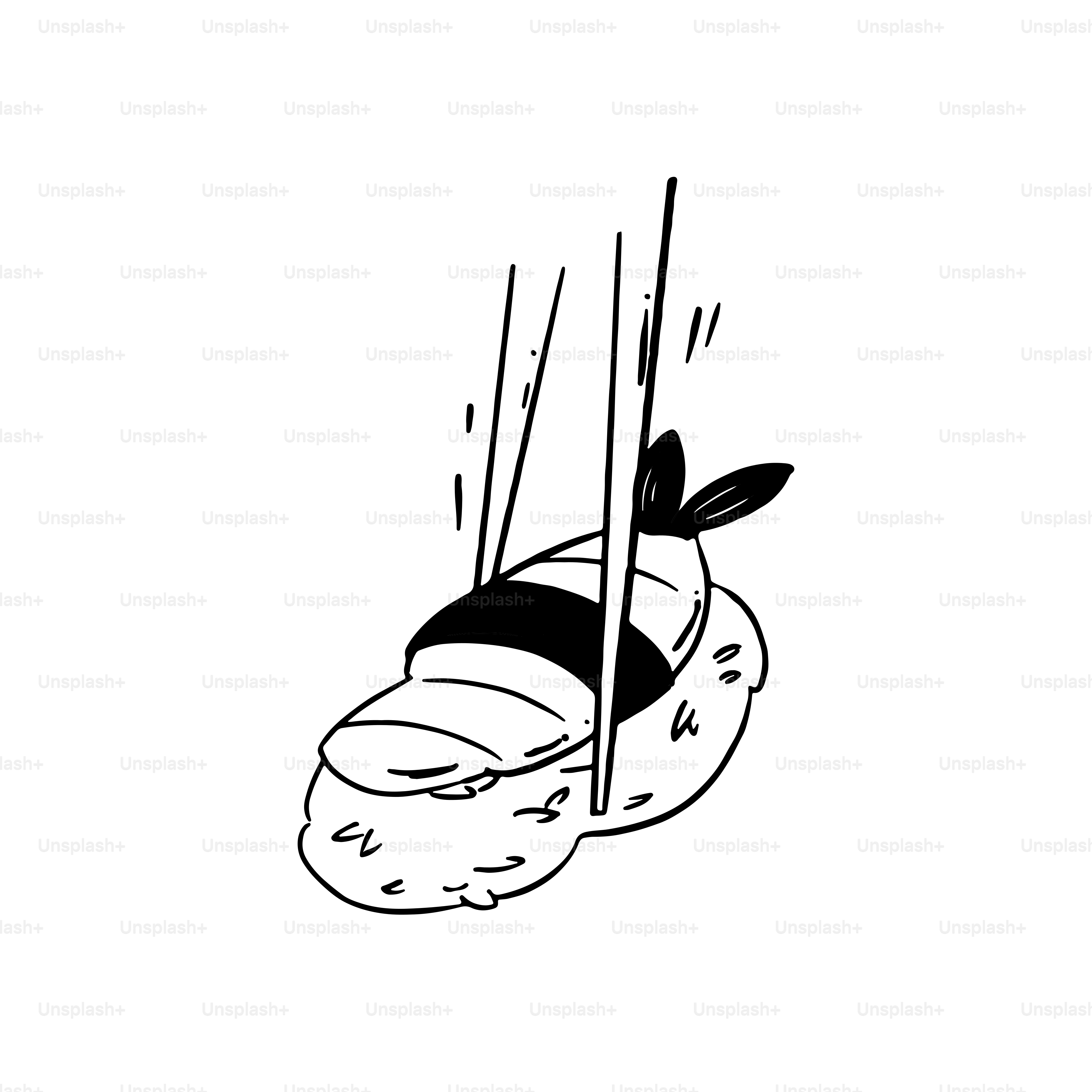 Chopsticks picking up a shrimp sushi roll