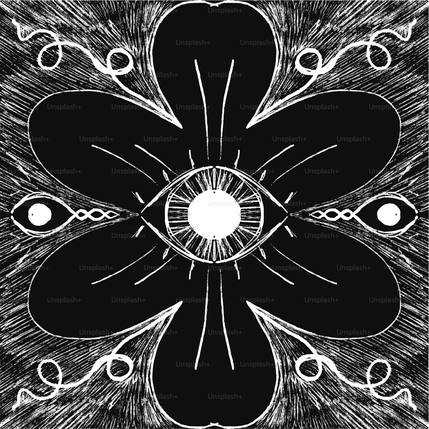 Black and white abstract floral eye design