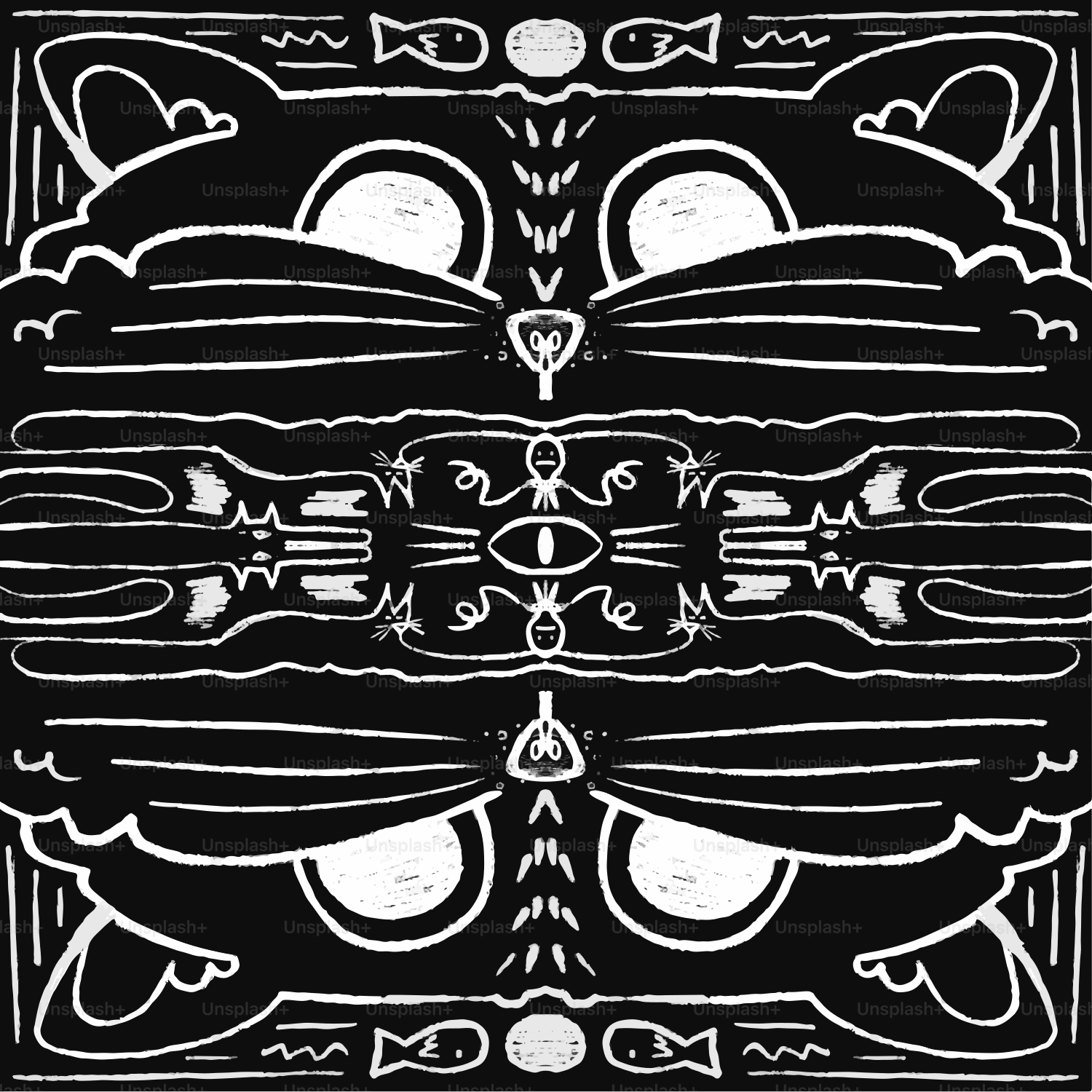 Patrón abstracto en blanco y negro con rasgos felinos