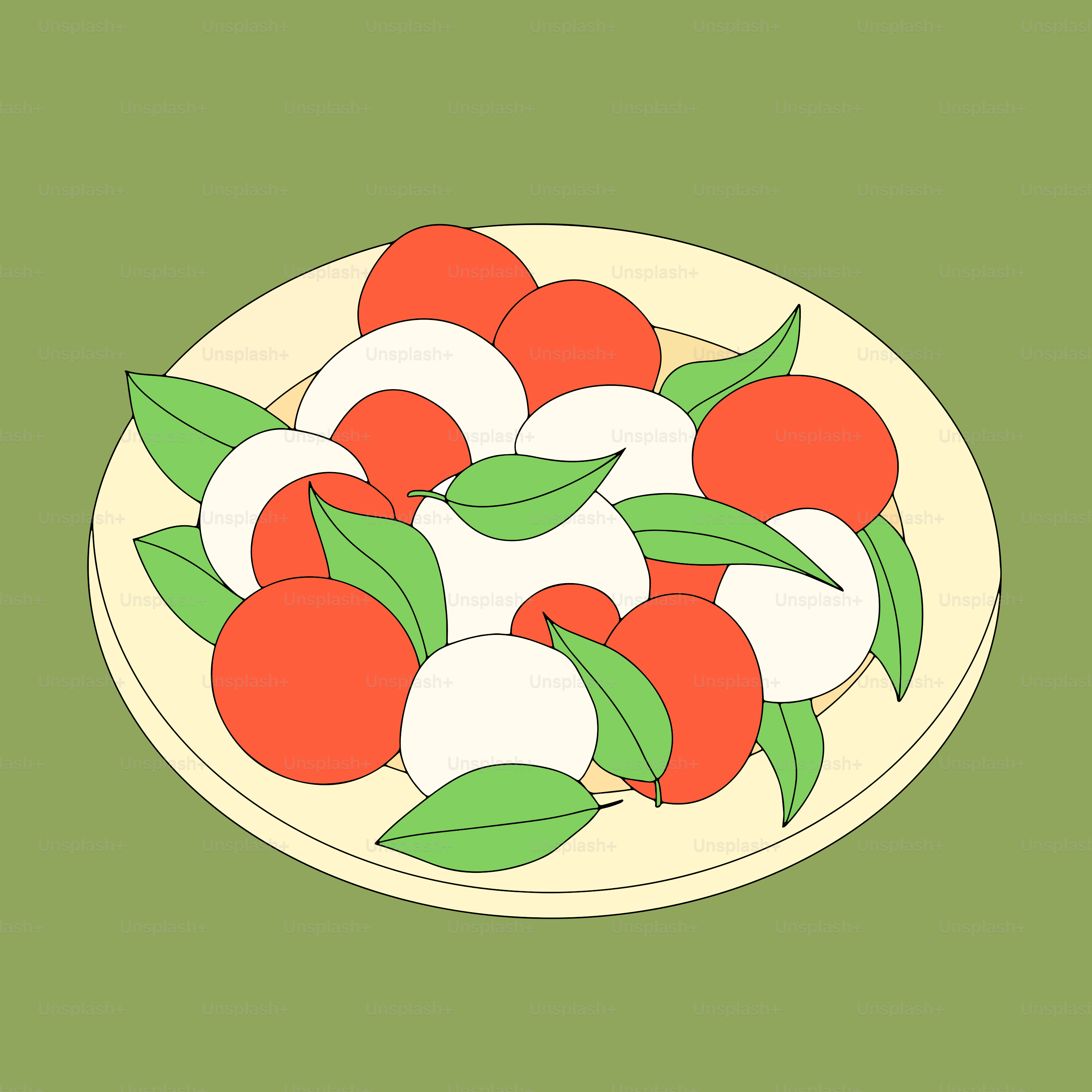 Caprese salad with tomatoes, mozzarella, and basil.